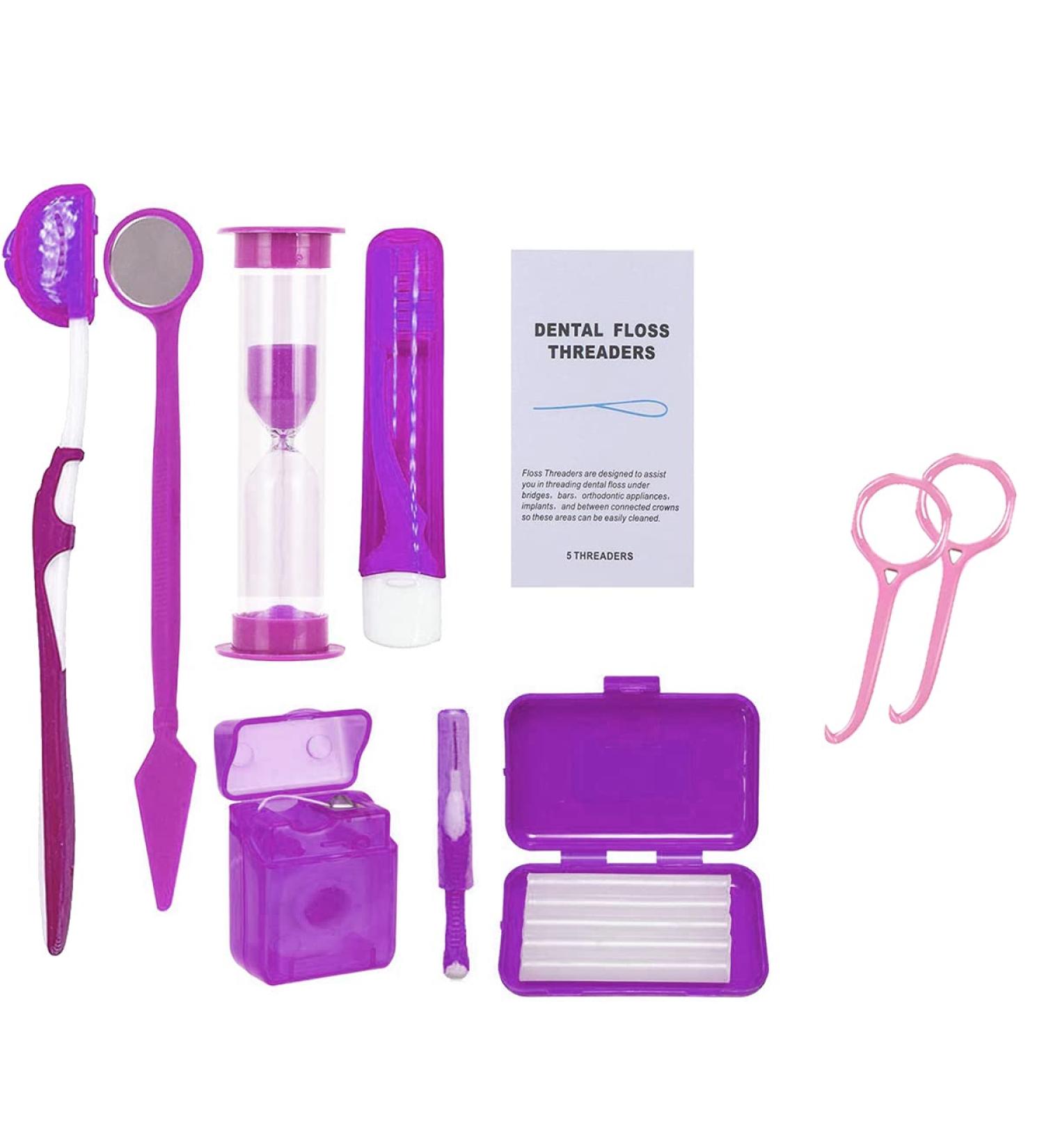Portable Orthodontic Toothbrush Kit for Braces - Interdental Brush, Dental Wax, Floss, Aligner Removal Tool - Purple - Buy Online on GoSupps.com