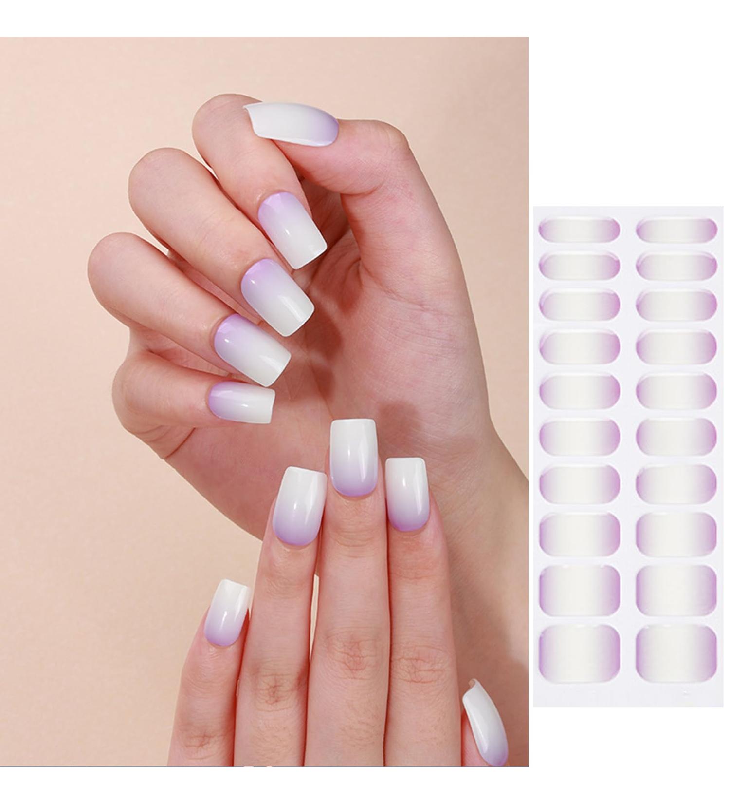 Semi Cured Gel Nails Strips - 20 Stickers Nail Wraps Soft Self - Solid Purple Full Wraps Nail Polish Stickers French Style (French Simple Style) Gradient Violet - Buy Online on GoSupps.com