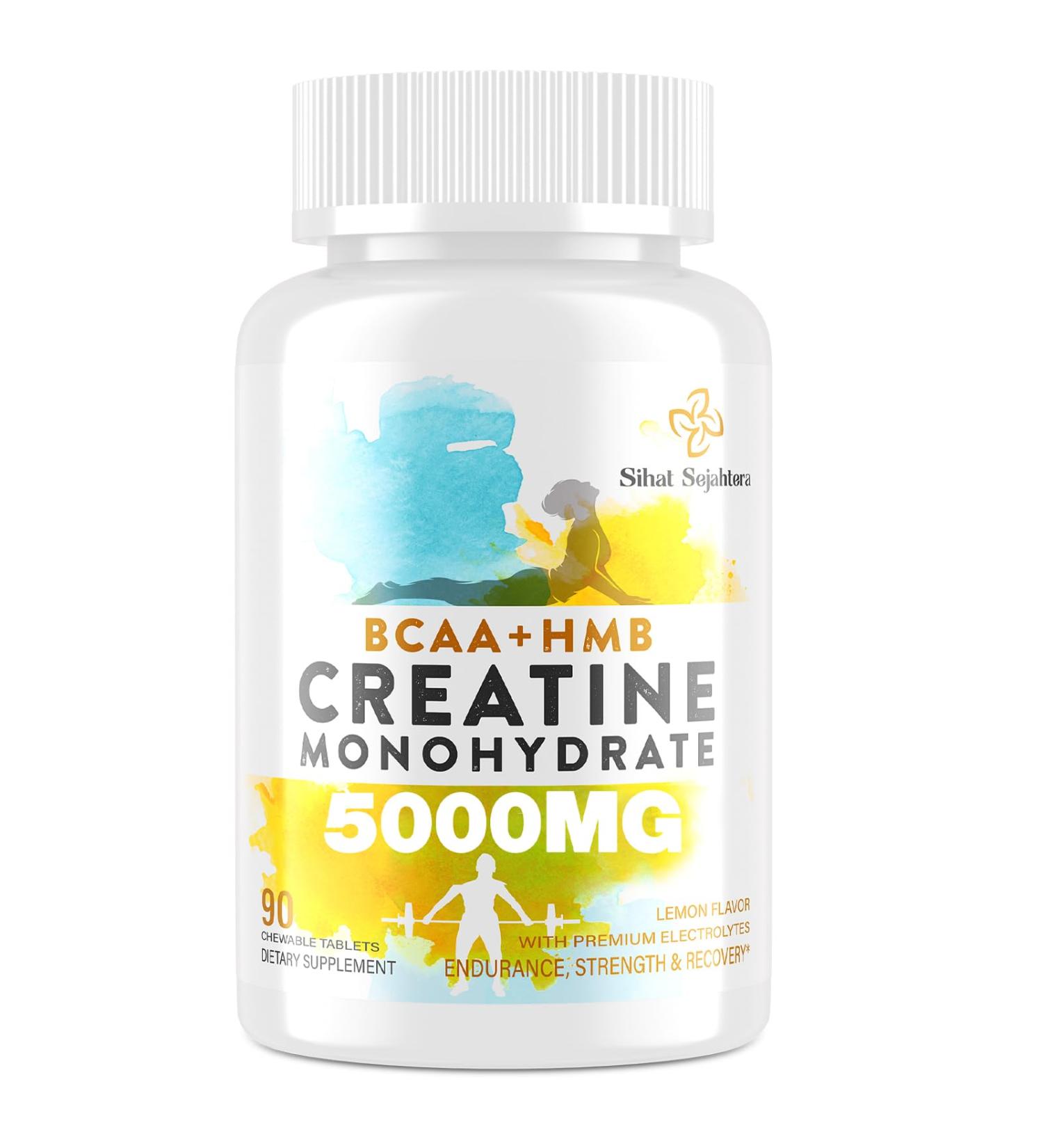 5000 mg Creatine Chews for Men & Women - 8-in-1 High Absorption Tablets Delicious & Convenient 90 Count