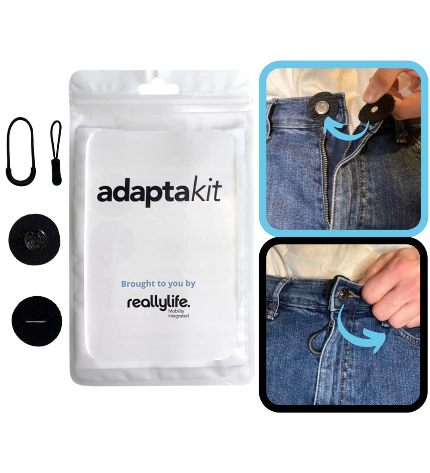 Adaptakit One-Handed Trouser Fastening | Ideal for Elderly & Arthritis, Stroke, Parkinson's Patients | Dressing Aid | Easy Install & Discreet - Buy Online on GoSupps.com