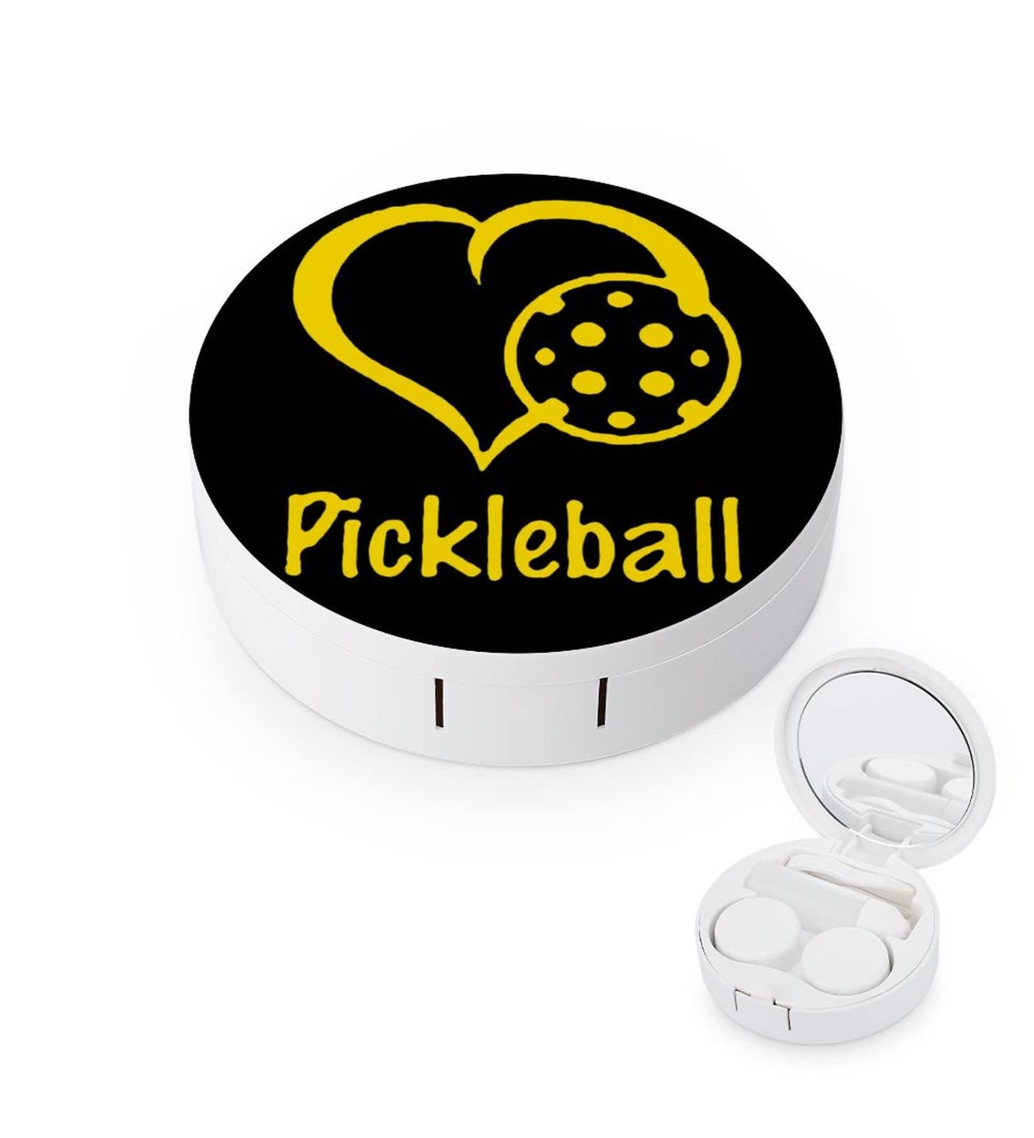 Heart Love Pickleball Round Case For Contact Lens Kit Storage Box with Mirror Printed - Buy Online on GoSupps.com