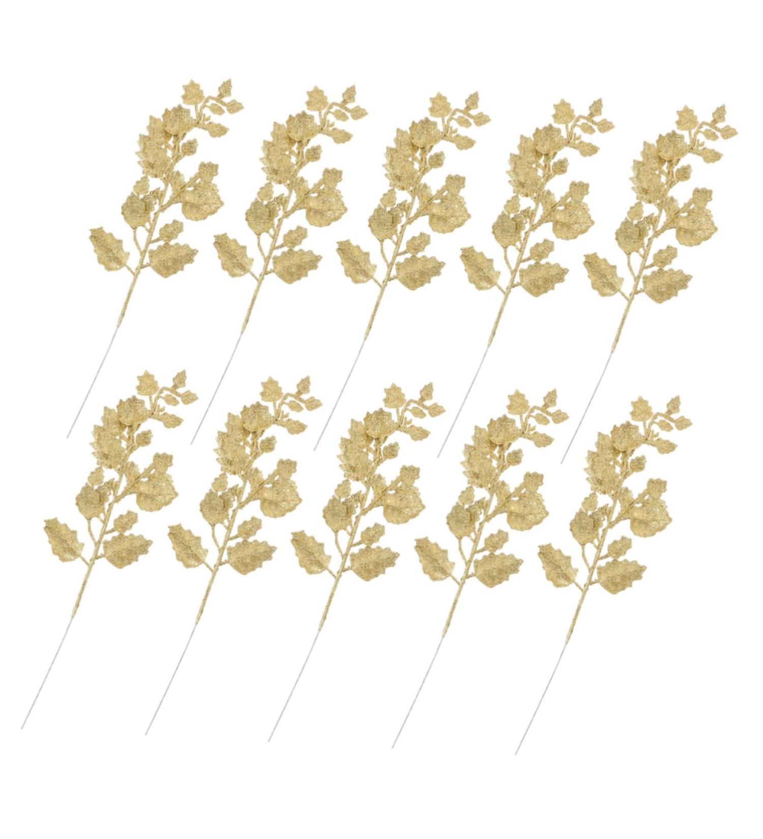 HOMSFOU 10pcs Simulated Leaves Christmas Leaves Stems Leaves Picks for Autumn DIY Craft Xmas Wreath Artificial Branches Bay Leaf Plant Christmas Garland Christmas Tree Glitter Powder Spray Golden 39x12cm - Buy Online on GoSupps.com