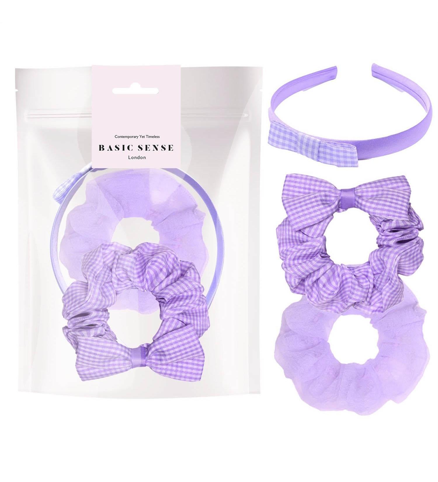 Basic Sense Gingham Check Hair Accessories Set Hair Scrunchies Headband Aliceband for School Uniform Lilac - Buy Online on GoSupps.com
