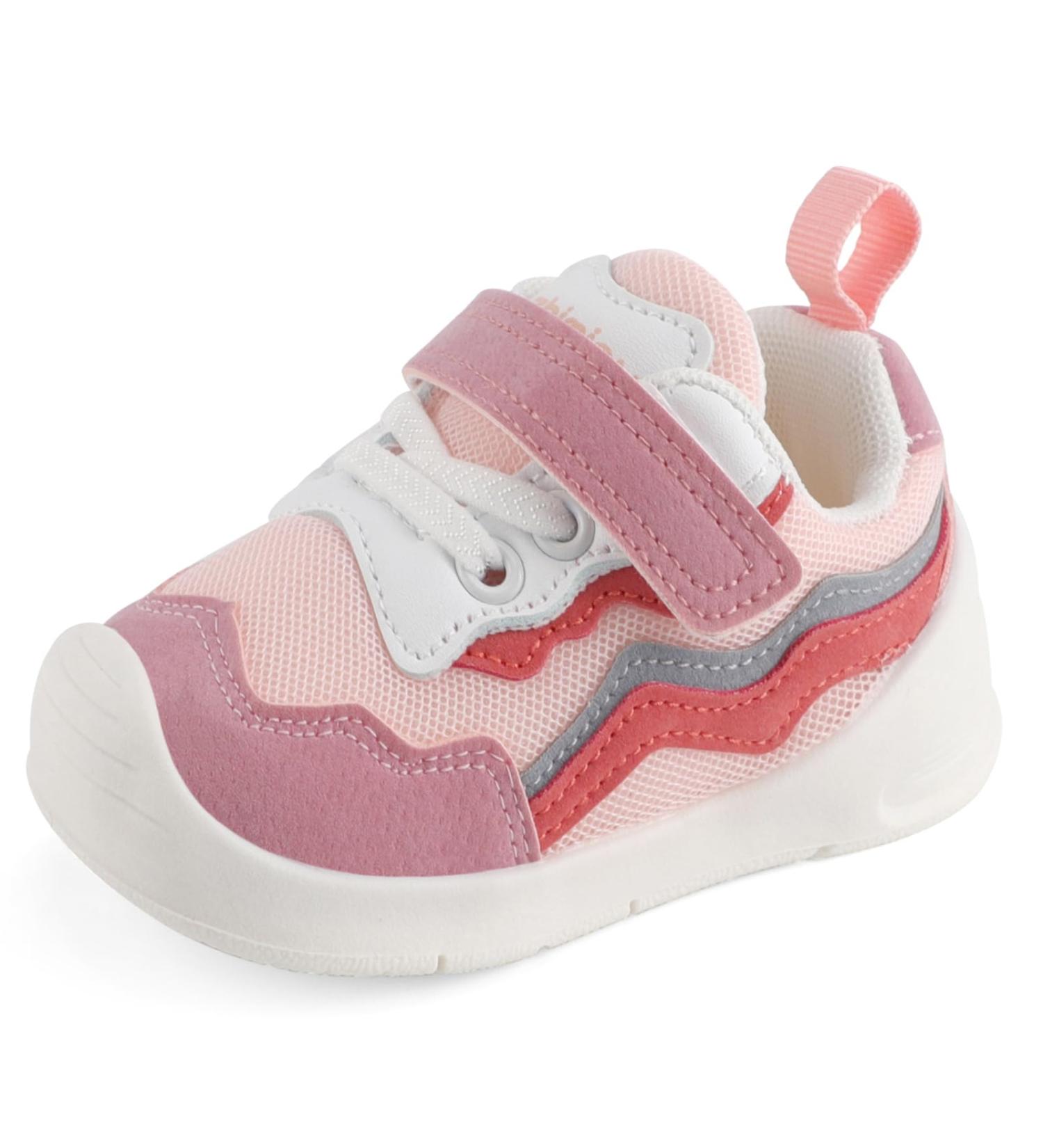 LACOFIA Baby Girls First Walker Shoes | Toddler Sneaker Anti-Slip Rubber Sole - Pink - Size 4.5 UK - Buy Online on GoSupps.com
