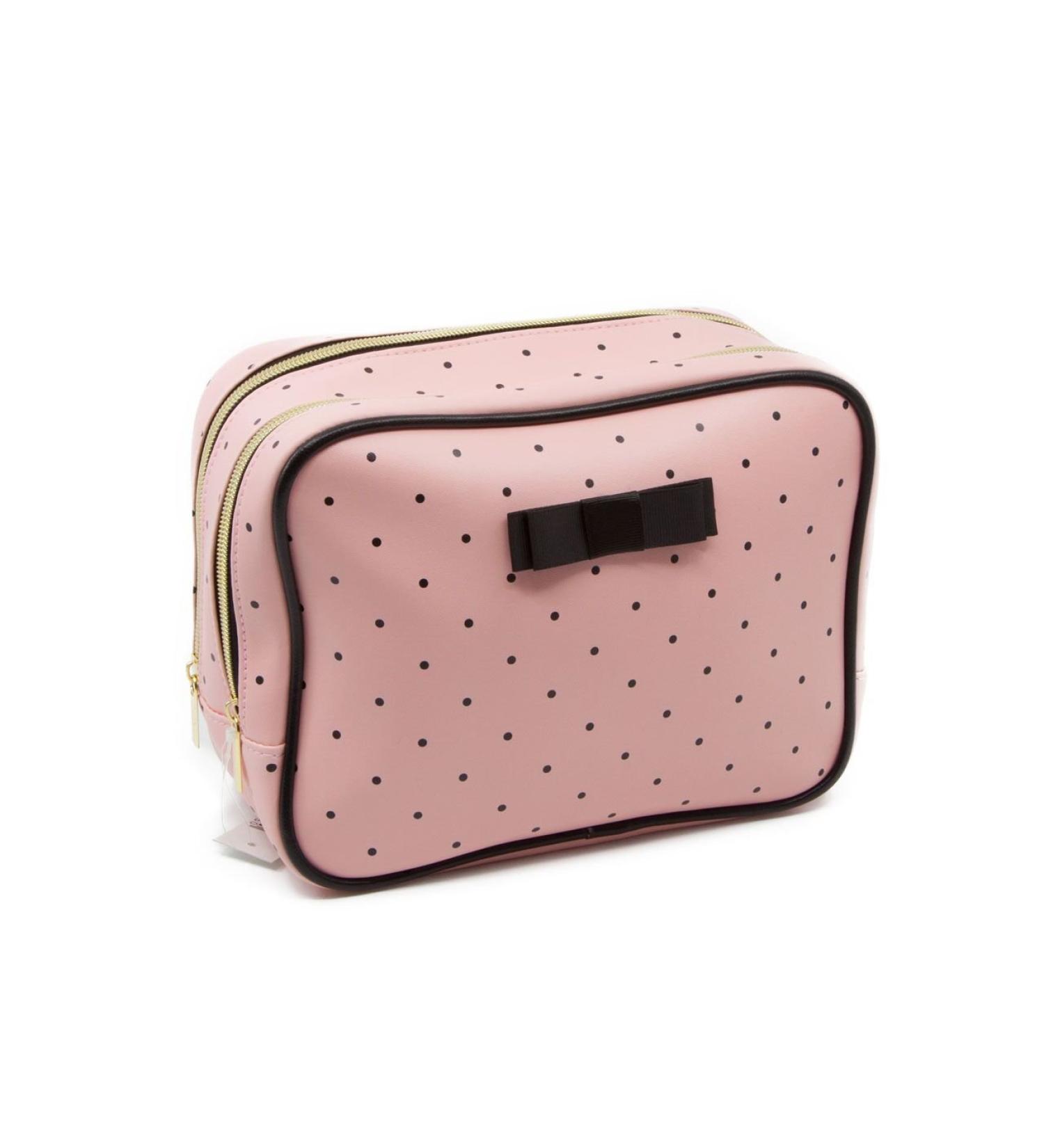 SANJO cosmetic bag faux leather double zipper 23 x 17.5 x 10 cm pastel pink