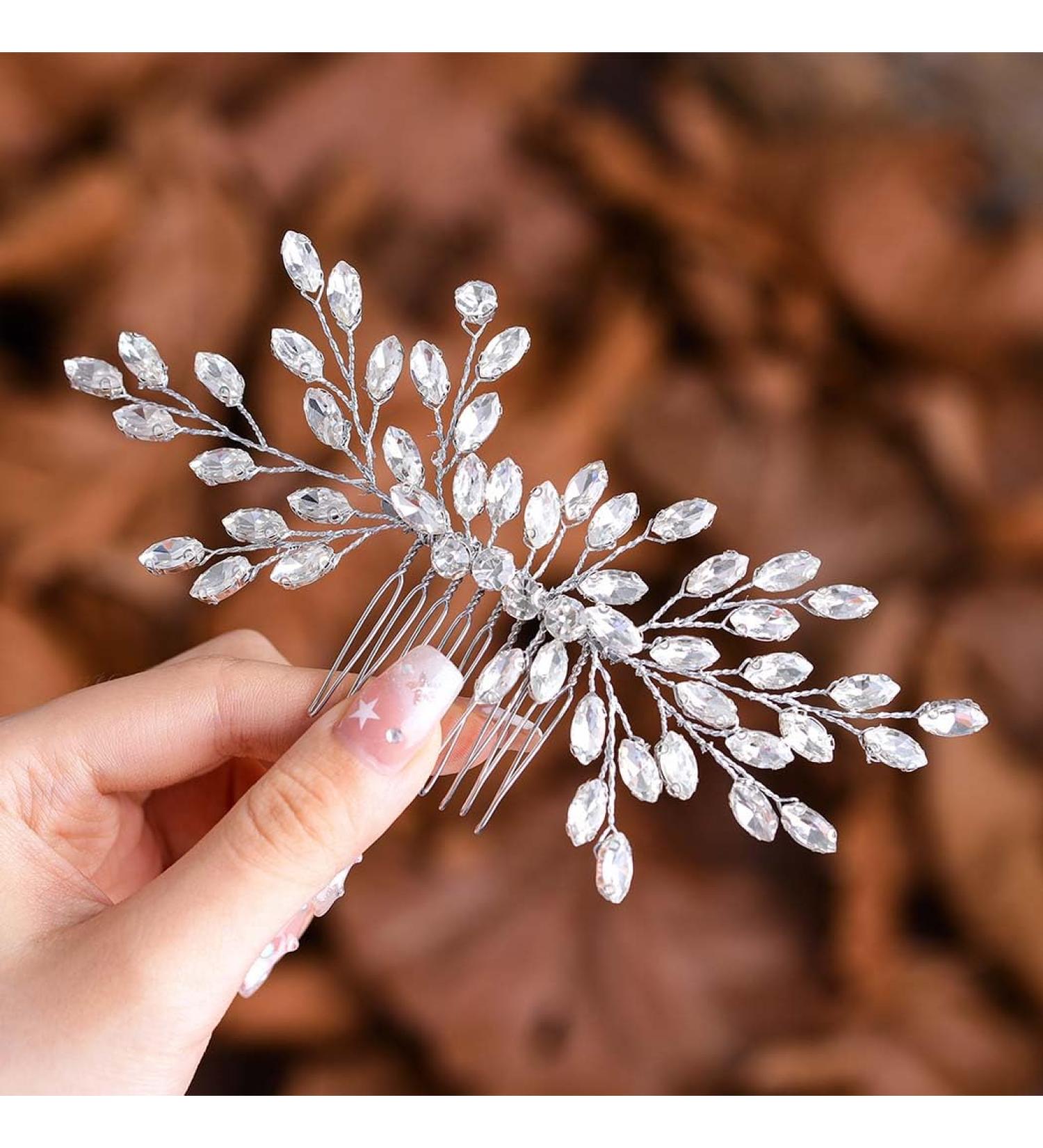 Fairvir Bridal Wedding Hair Comb Silver Sparkly Rhinestones Side Comb Bride Hair Accessories for Women and Girls (Silver) - Buy Online on GoSupps.com