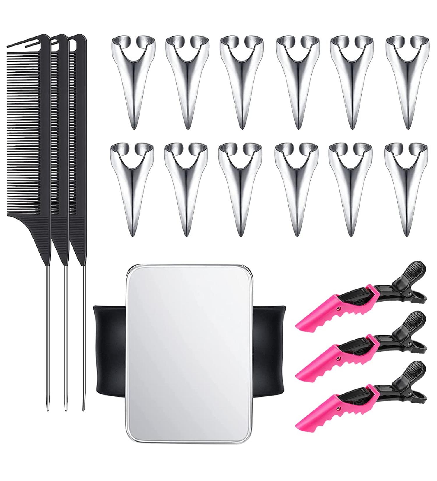 Silver Hair Selecting Ring & Steel Pin Rat Tail Combs Set with Magnetic Wrist Tool - Salon Braiding & Curling Kit - Buy Online on GoSupps.com