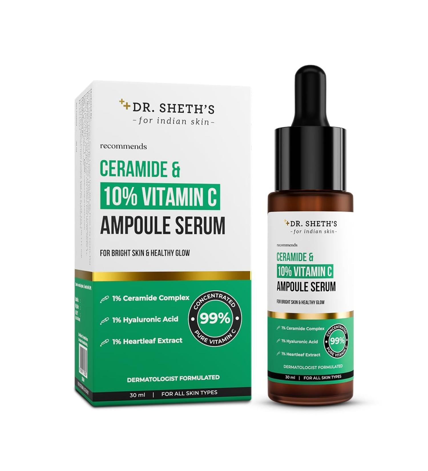 Ceramide & 10% Vitamin C Ampoule Serum. | Reduces Dullness & Dark Spots | Brightens & Repairs Skine. Barrier | For Beginners | 99% Pure Grade Vitamin C | All Skine. Types | 30 ml - Buy Online on GoSupps.com