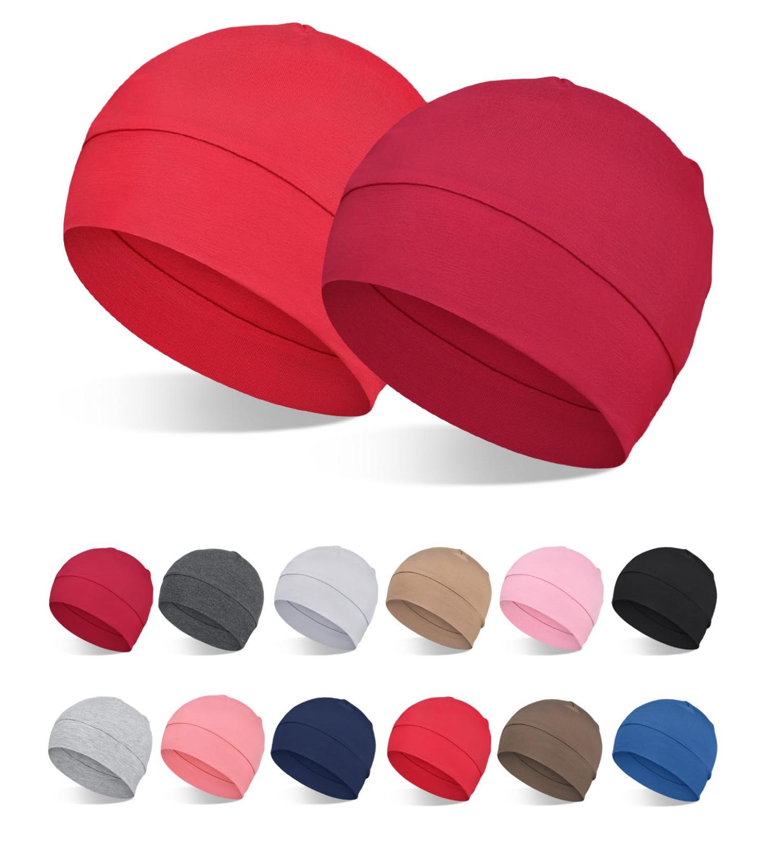 FocusCare 100% Bamboo Viscose Hats for Men & Women | Lightweight Helmet Liner & Sleep Cap for Chemo & Hair Loss - 2 Red & Burgundy - Buy Online on GoSupps.com