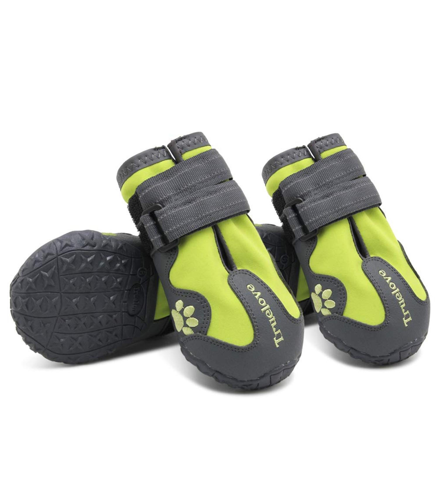 Mokcci TrueLove Waterproof Dog Boots - Reflective Straps for Small Medium & Large Dogs (4 Pack) - Paw Protection - Green - Buy Online on GoSupps.com