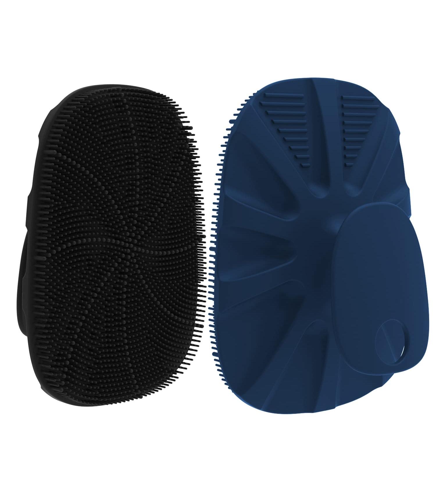 YEADMAL Exfoliating Silicone Body Scrubber 2 Pack - Bath Shower Brush for Men Women - Cleansing & Massaging Body - Removes Dirt and Dead Skin Cells - Ideal for Oily and Sensitive Skin - Black + Dark Blue - Buy Online on GoSupps.com