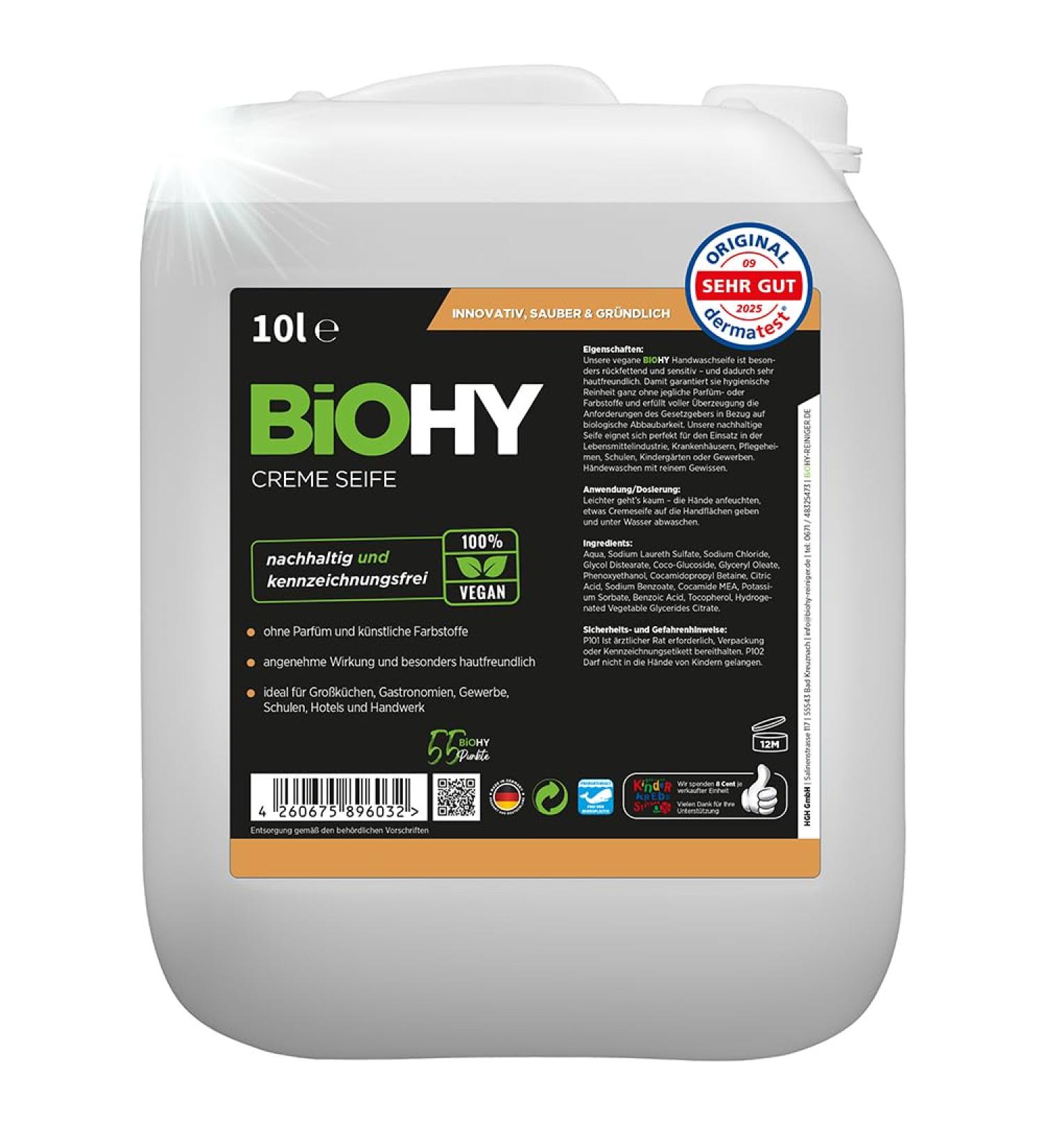  BIOHY BiOHY Cream Soap (10 Litre Bottle) | Skin-friendly Nourishing and Odourless Hand Soap | Liquid Refill with Plant Ingredients | Also Suitable for Face - Buy Online on GoSupps.com