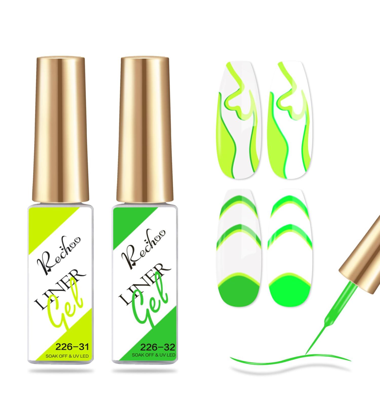 Rechoo 2PCS Neon Liner Gel Nail Polish - Yellow & Green Fluo Colors for DIY Nail Art - High-Pigment 8ml Gel for French Fineliner & Nail Design - Buy Online on GoSupps.com