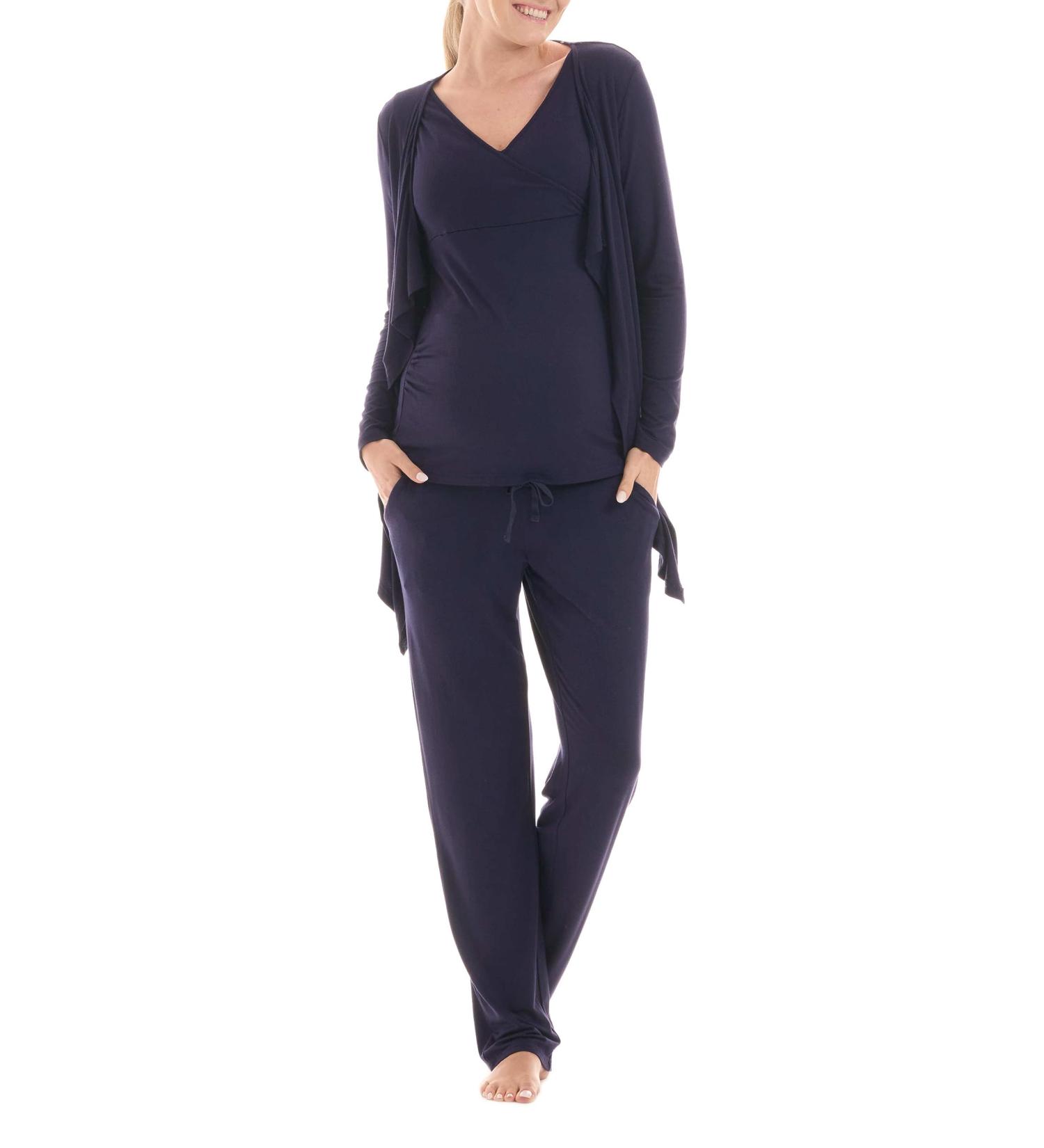 Herzmutter Maternity Homewear Set - 3 Piece Nursing Pyjamas - Pregnancy Wellness Set - XL Dark Blue - Buy Online on GoSupps.com