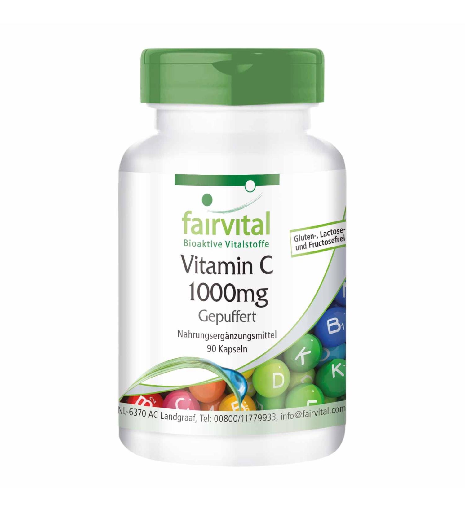 Fairvital Vitamin C 1000mg Buffered - High Dose Vegan Capsules - 90 Pieces - Calcium Ascorbate - International Shipping Available - Buy Online on GoSupps.com