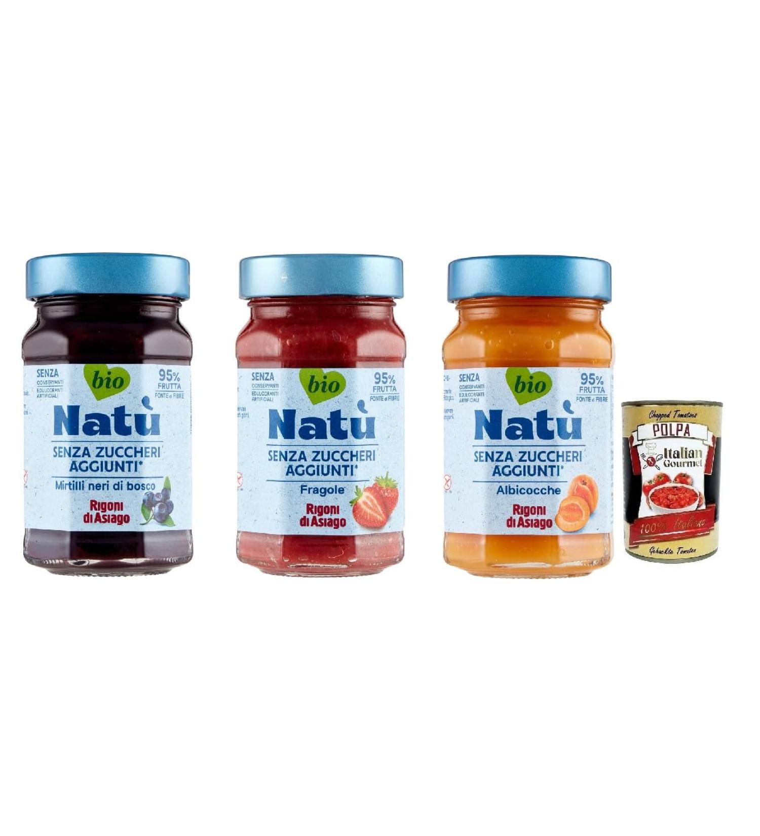 Italian Gourmet E.R. Rigoni di Asiago Nat Test Kit for preparing organic apricot jam no added sugar 3 x 240g + Italian Gourmet Polpa di Pomodoro 400g box - Buy Online on GoSupps.com