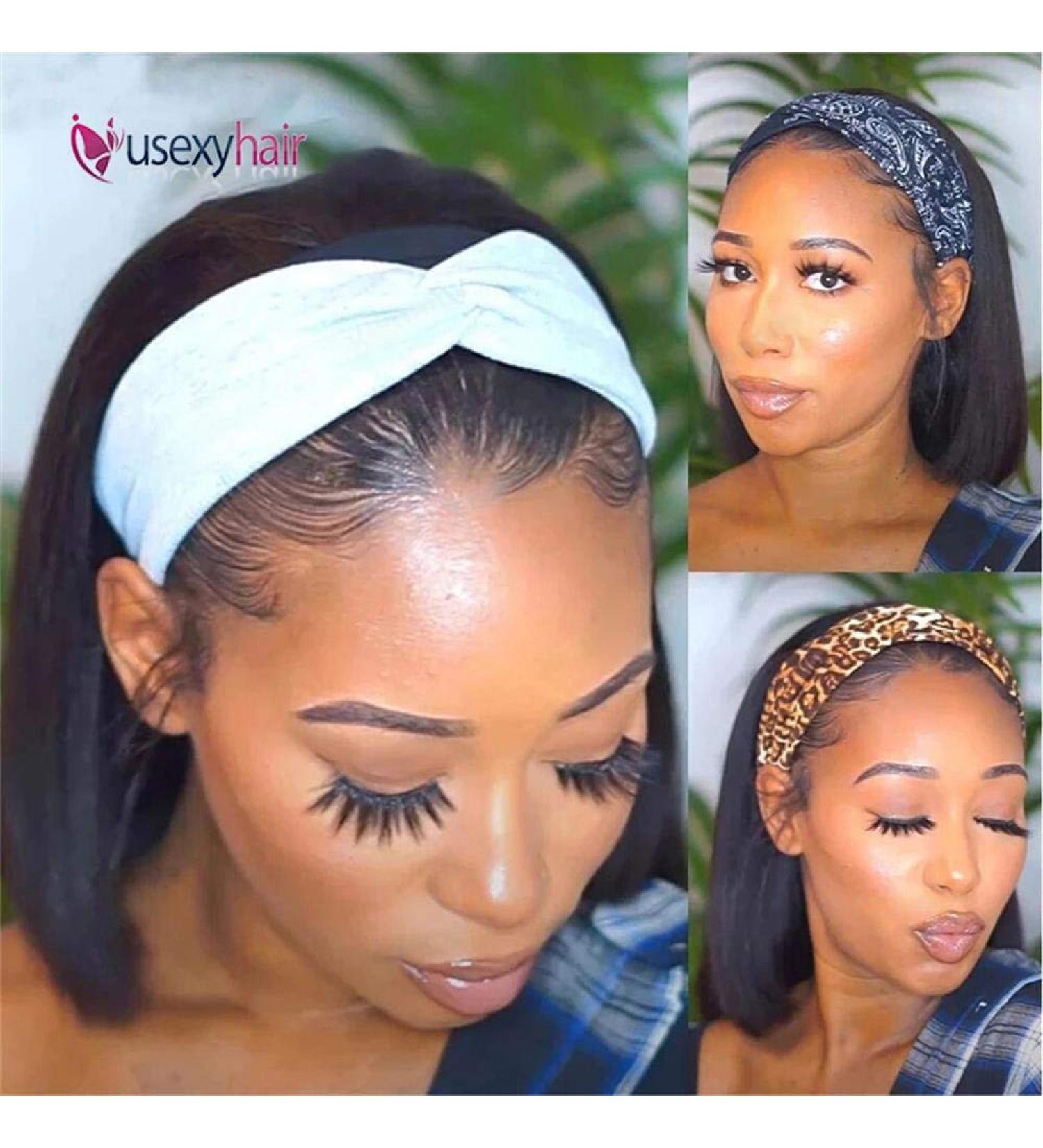 Usexy 8 Inch Headband Wig Bob Human Hair for Black Women - 150% Density Easy Wear Half Wig with Free Headband - Natural Color - Buy Online on GoSupps.com