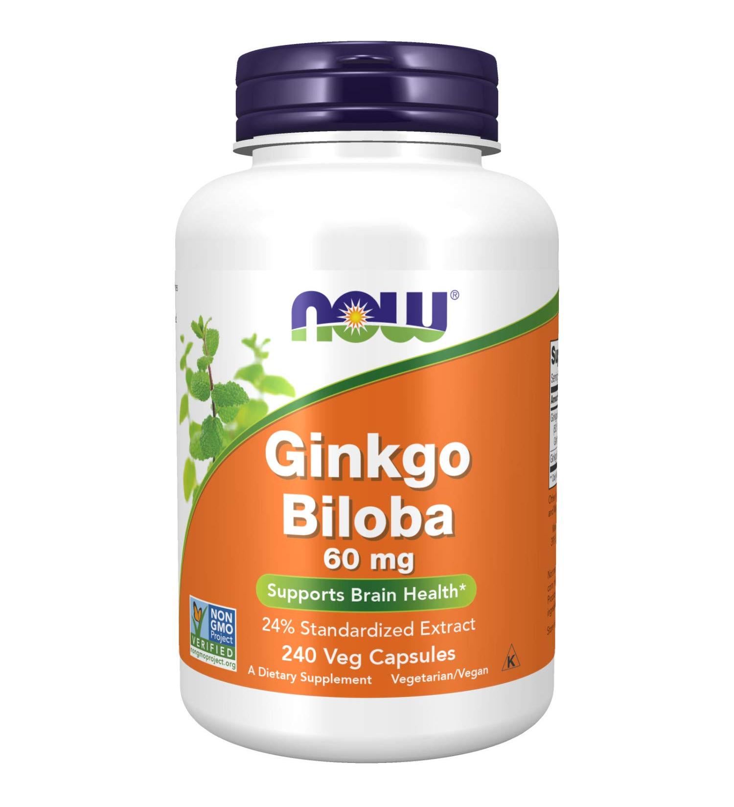 Now Foods Ginkgo Biloba 60 mg - 240 Veg Capsules | Boost Memory & Focus - Buy Online on GoSupps.com