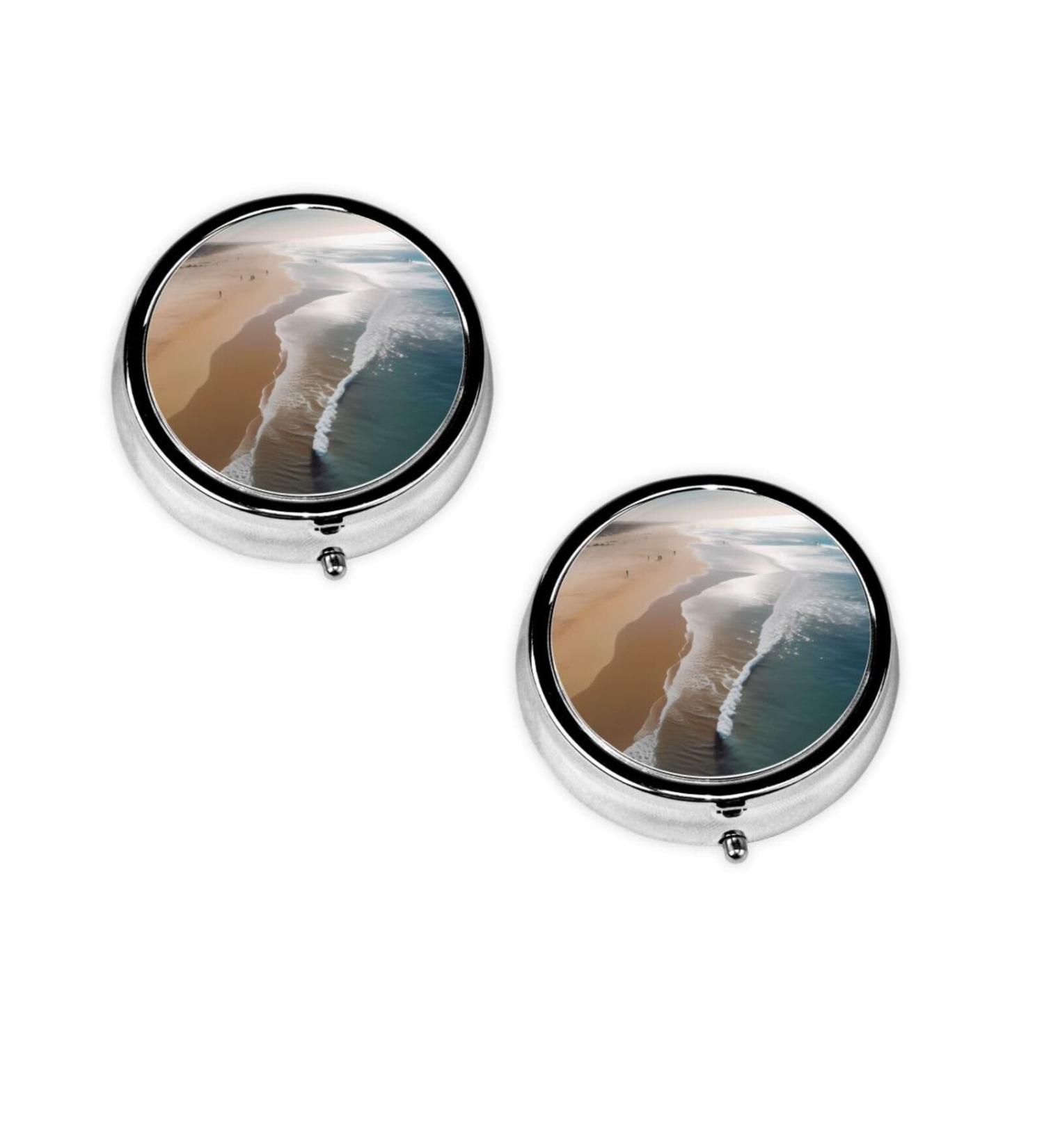 Beach Printed Mini Round Pill Box - 3 Compartment Travel Organizer for Medications | Portable & Convenient Pill Case for Home Office & On-the-Go - Buy Online on GoSupps.com