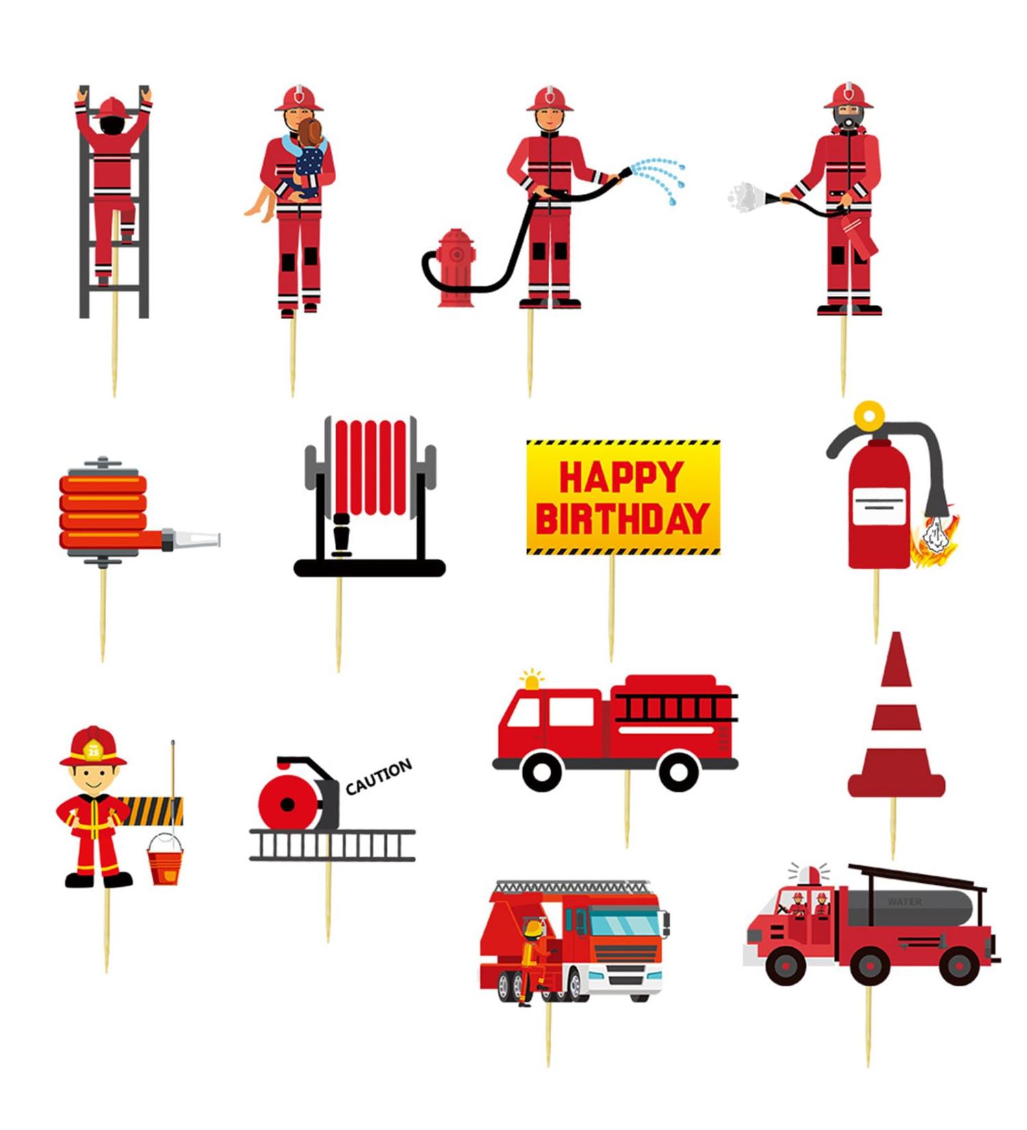 NICENEEDED 42 Pcs Fireman Cake Toppers Fire Truck Hydrant Cupcake Picks Firefighter Cake Decoration Fireman Themed Happy Birthday Cake Toppers for Baby Shower Birthday Party Decoration - Buy Online on GoSupps.com