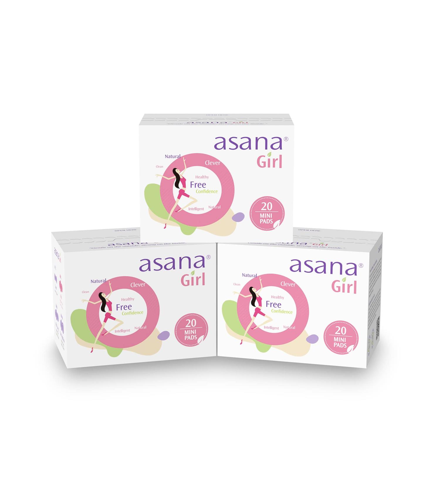 Asana Unscented Mini Sanitary Pads with Wings for Girls and Teens - 60 Small Chlorine Free Teen Pads - Ultra Thin Natural Napkins - Pack of 3 (20 Count) - Buy Online on GoSupps.com