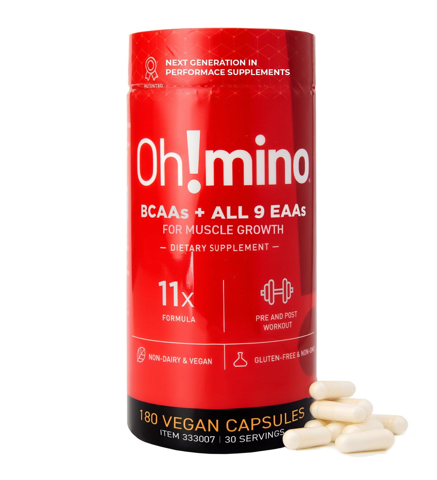 Oh!mino Essential Amino Acids Supplement Caffeinated Capsules All 9 EAAs BCAAs The Perfect Amino for Workouts Amino Energy and to Build Muscle and Recover Faster Caffeinated 180 Count (Pack of 1) - Buy Online on GoSupps.com