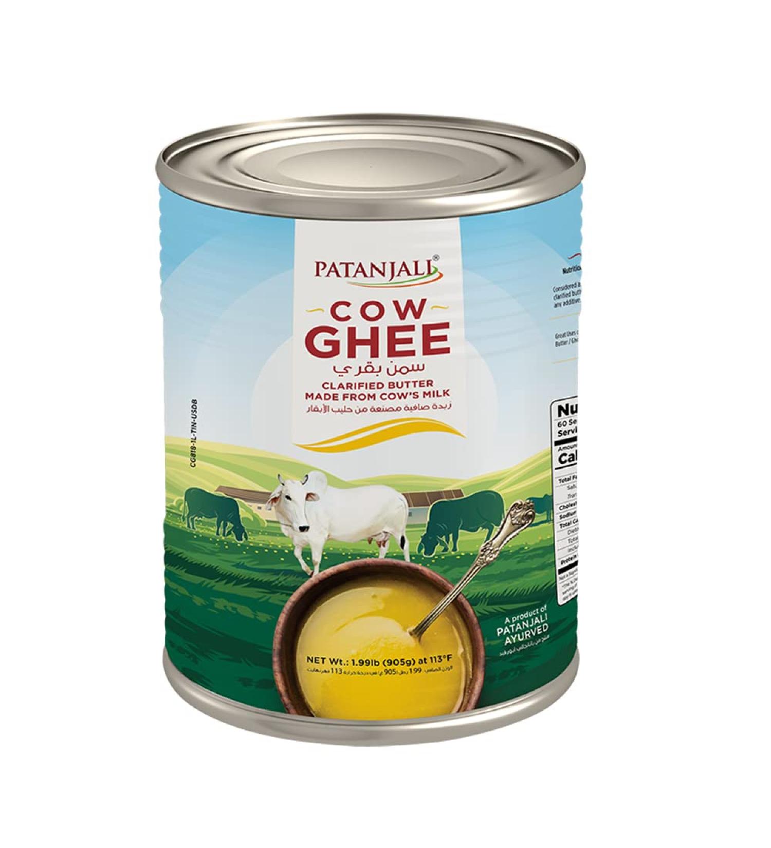 Patanjali Cow Ghee 905g | 1.99lb Tin Pack | Pure & Natural Clarified Butter | Non-GMO & Ayurvedic | Additive-Free - Buy Online on GoSupps.com