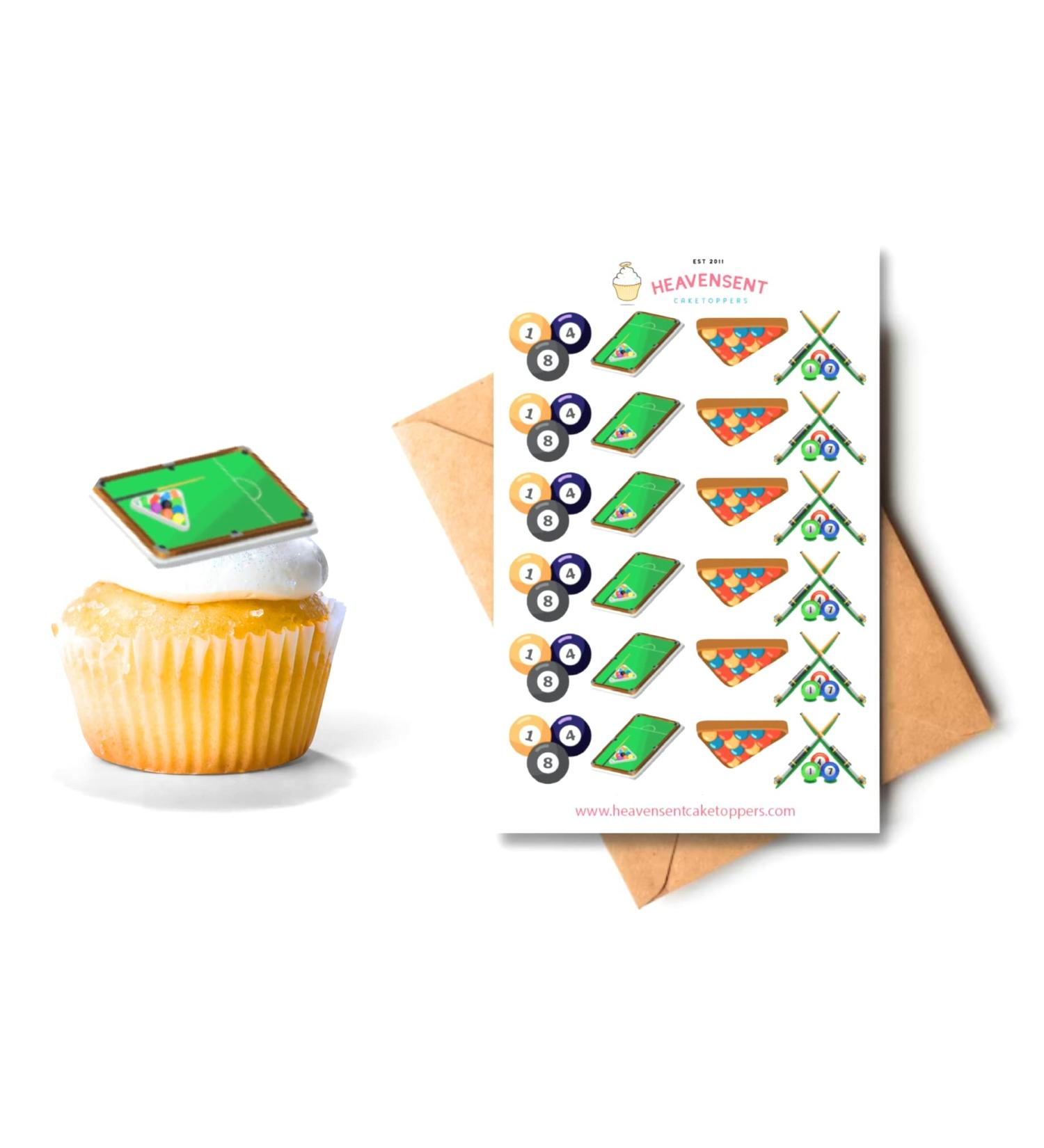 24x Pre-cut Snooker Pool 3-4cm Edible Wafer Card Standing Cupcake Toppers Birthday Party Cake Decorations (Premium Wafer Card)