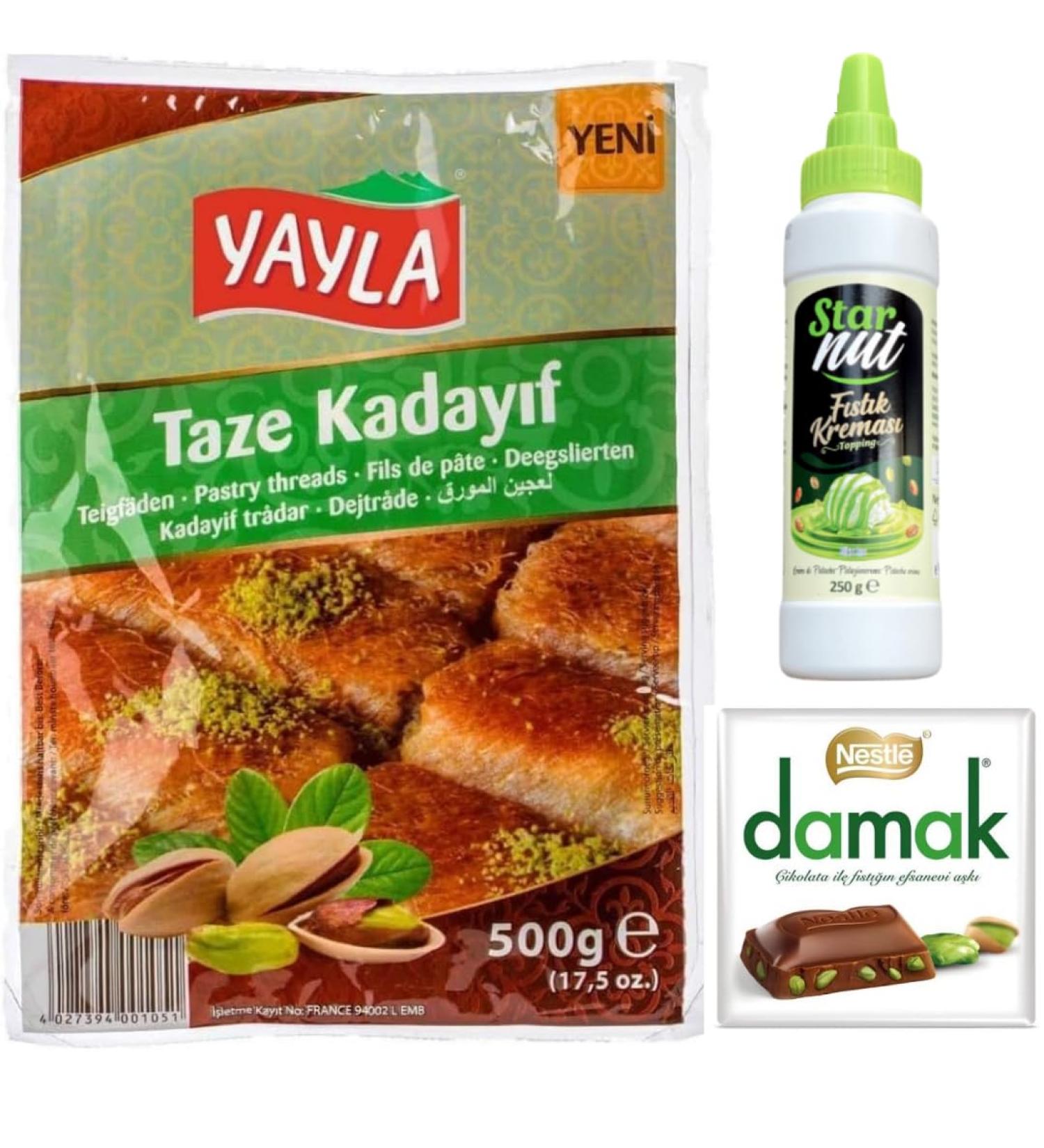 Generisch YAYLA Kadaifi Dubai Chocolate DIY Kit Pistachio Dubai Chocolate 250g tube of cream kadaif baklava kadayif pastry strands 500g angel hair pastry with 60g damak chocolate