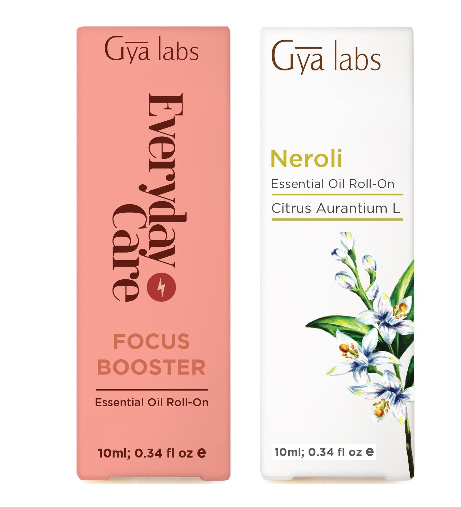 Focus Booster & Neroli Roll On Set - Essential Oils Aromatherapy Roll On with Essential Oil Set - 2x0.34 fl oz - Gya Labs - Buy Online on GoSupps.com