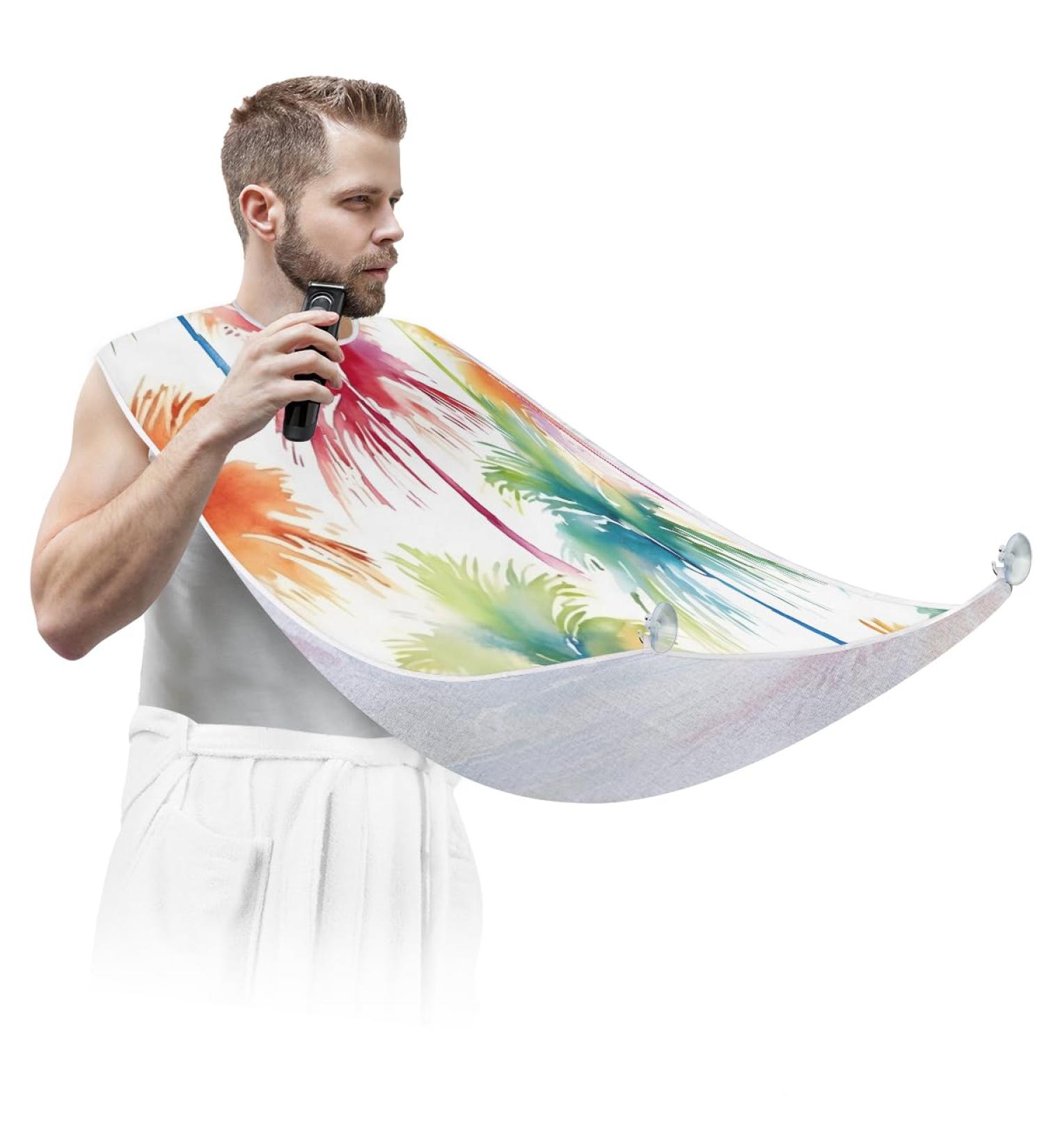 Colorful Coconut Tree Beard Bib Apron - Hair Catcher for Men Perfect Gift for Father's Day Christmas & Anniversaries - Includes 2 Suction Cups - Buy Online on GoSupps.com