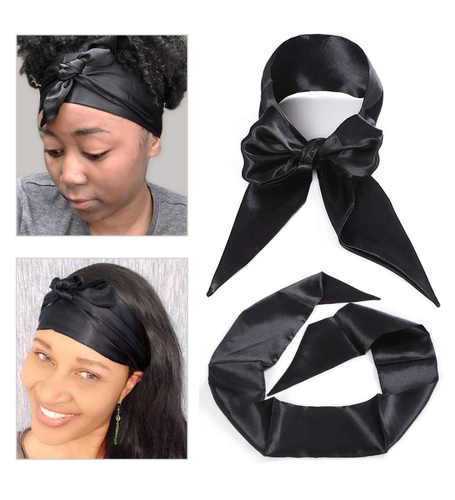 Leeven 2 Pcs Satin Edge Scarves 4.5x54 for Lace Front Wigs - Non Slip Hair Wraps for Women - Black Satin Headband for Makeup, Yoga, and Sports - Buy Online on GoSupps.com