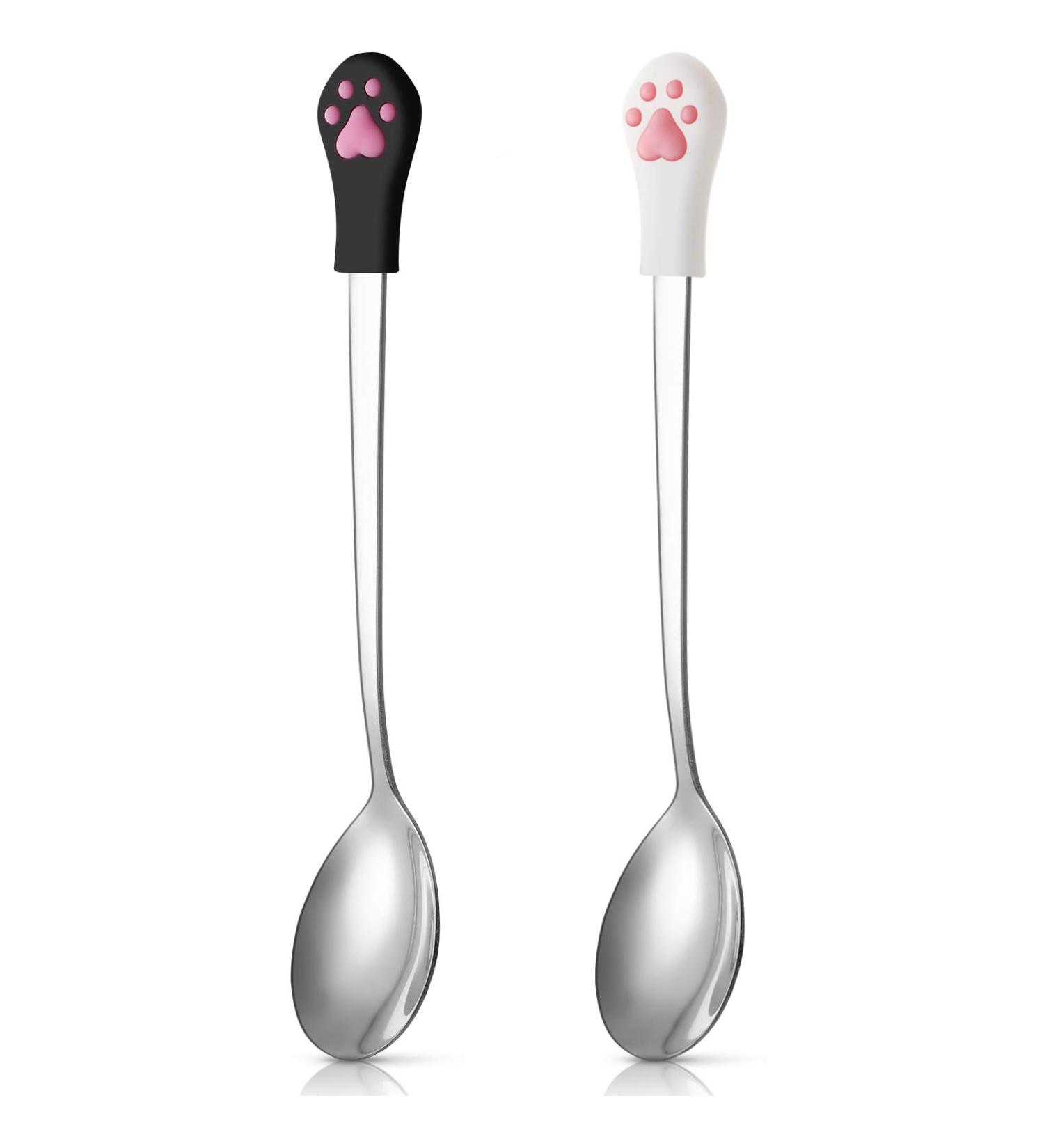 2 Pc Stainless Steel Pet Can Spoons - White & Black Cat Claw Spoon for Dog and Cat Food Cans - Buy Online on GoSupps.com