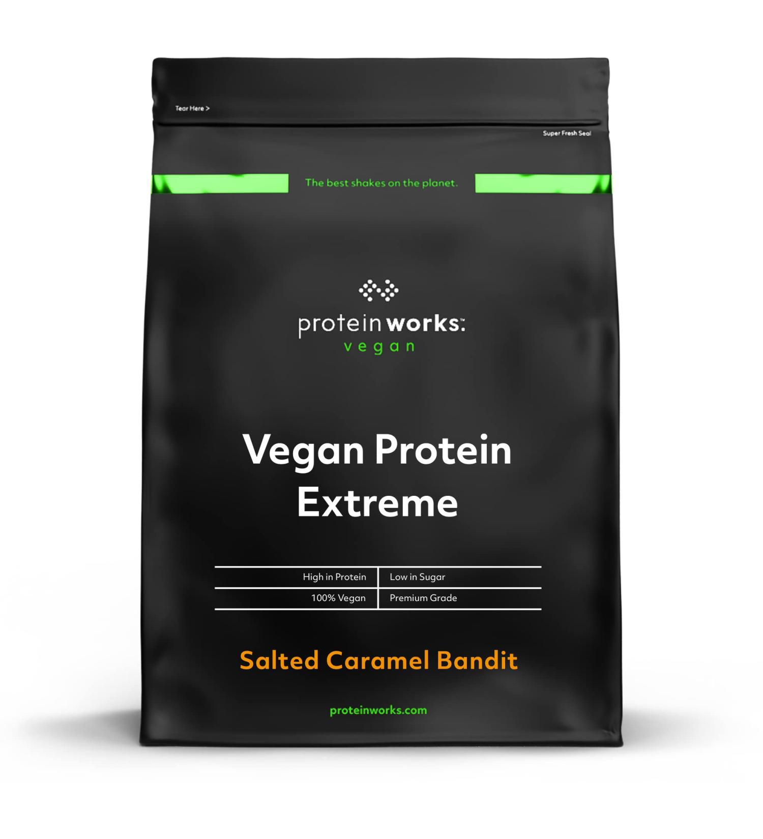 Protein Works Vegan Protein Extreme 2kg - 29g Plant Based Protein | Vitamin Blend | 57 Servings | Salted Caramel Bandit - Buy Online on GoSupps.com