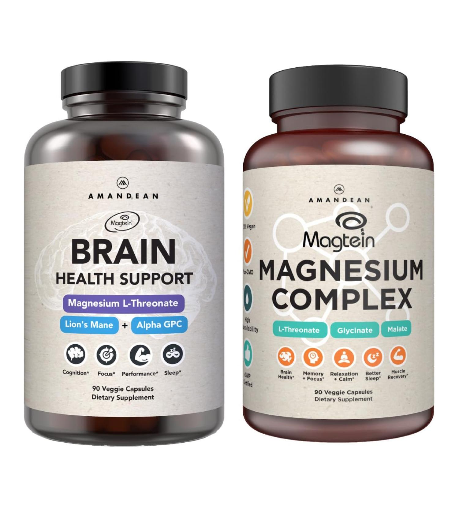 AMANDEAN Premium Brain & Magnesium Bundle: High-Absorption Magnesium L-Threonate Glycinate & Malate USA-Grown Organic Lion s Mane 6:1 Extract and Alpha-GPC. Supports cognitive health focus & sleep - Buy Online on GoSupps.com