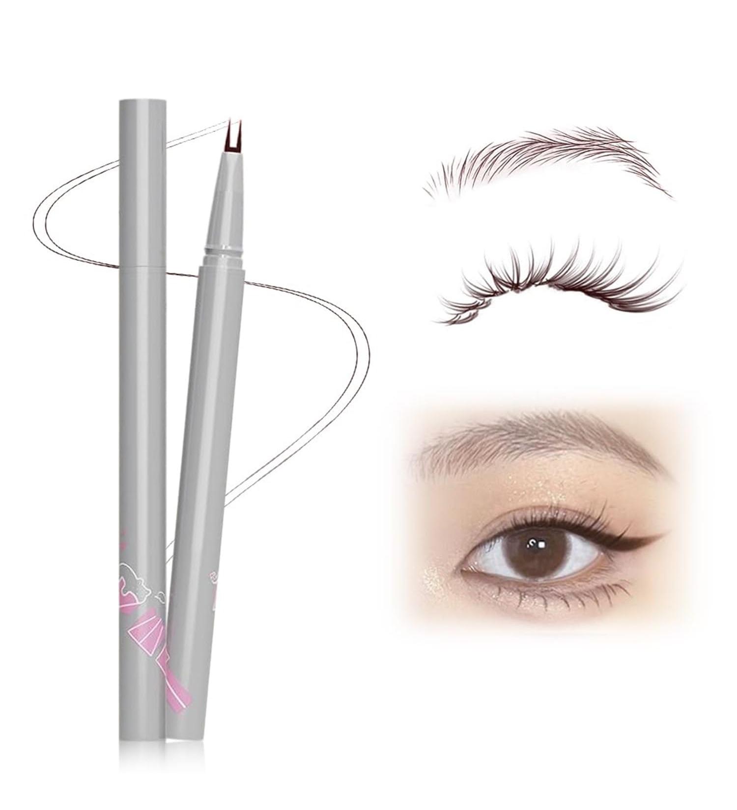 Double Tip Lower Eyelash Pencil 3D Waterproof 2 Tip Eyelash Pen Eye Liner Liquid Eyeliner Dual Pronged Bottom Eyelashes Pen Waterproof Liquid Eyeliner for Natural Eye Makeup (Gray Brown) - Buy Online on GoSupps.com