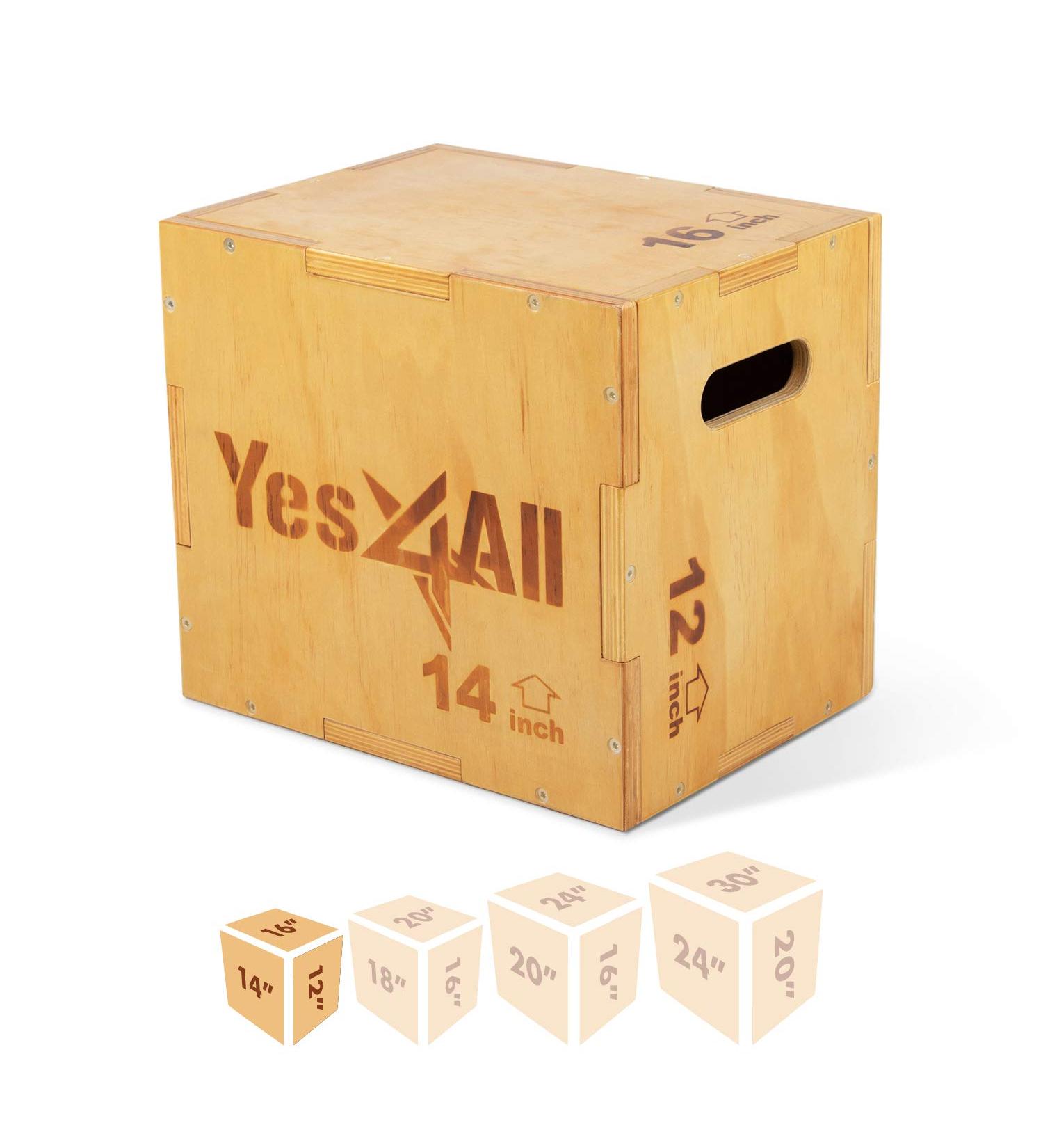 Yes4All Wooden Plyo Box 16x14x12 - 3 in 1 Plyometric Box for Home Gym & Outdoor Workout - Buy Online on GoSupps.com