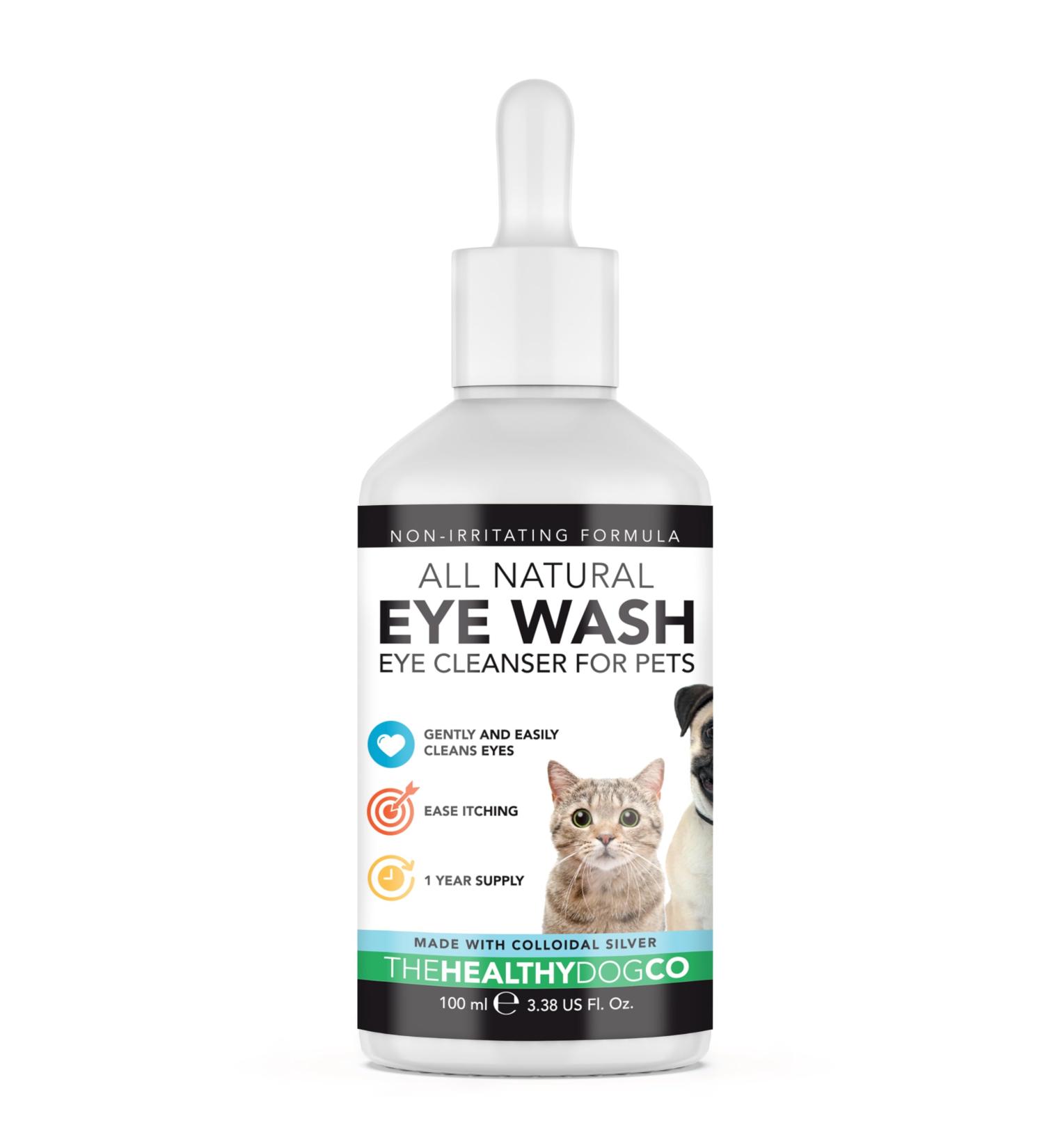 The Healthy Dog Co Natural Eye Drops for Dogs & Cats - Gentle Tear Stain Remover with Colloidal Silver - 100ml - Buy Online on GoSupps.com