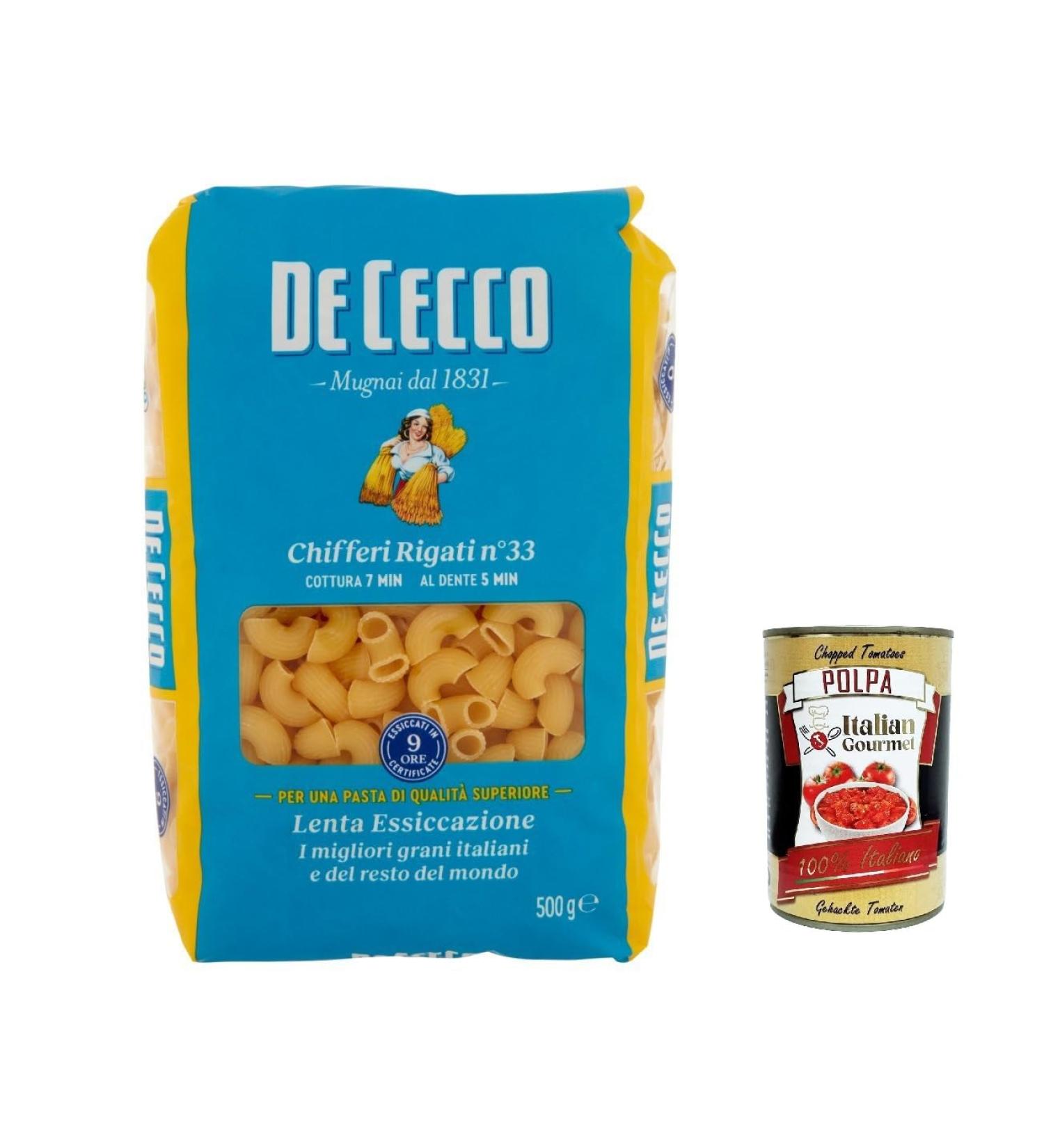  Italian Gourmet E.R. De Cecco Pasta 100% Italian Pasta Bags Rigati #33 500g + Italian Polpa Gourmet 400g (Pack of 10) - Buy Online on GoSupps.com