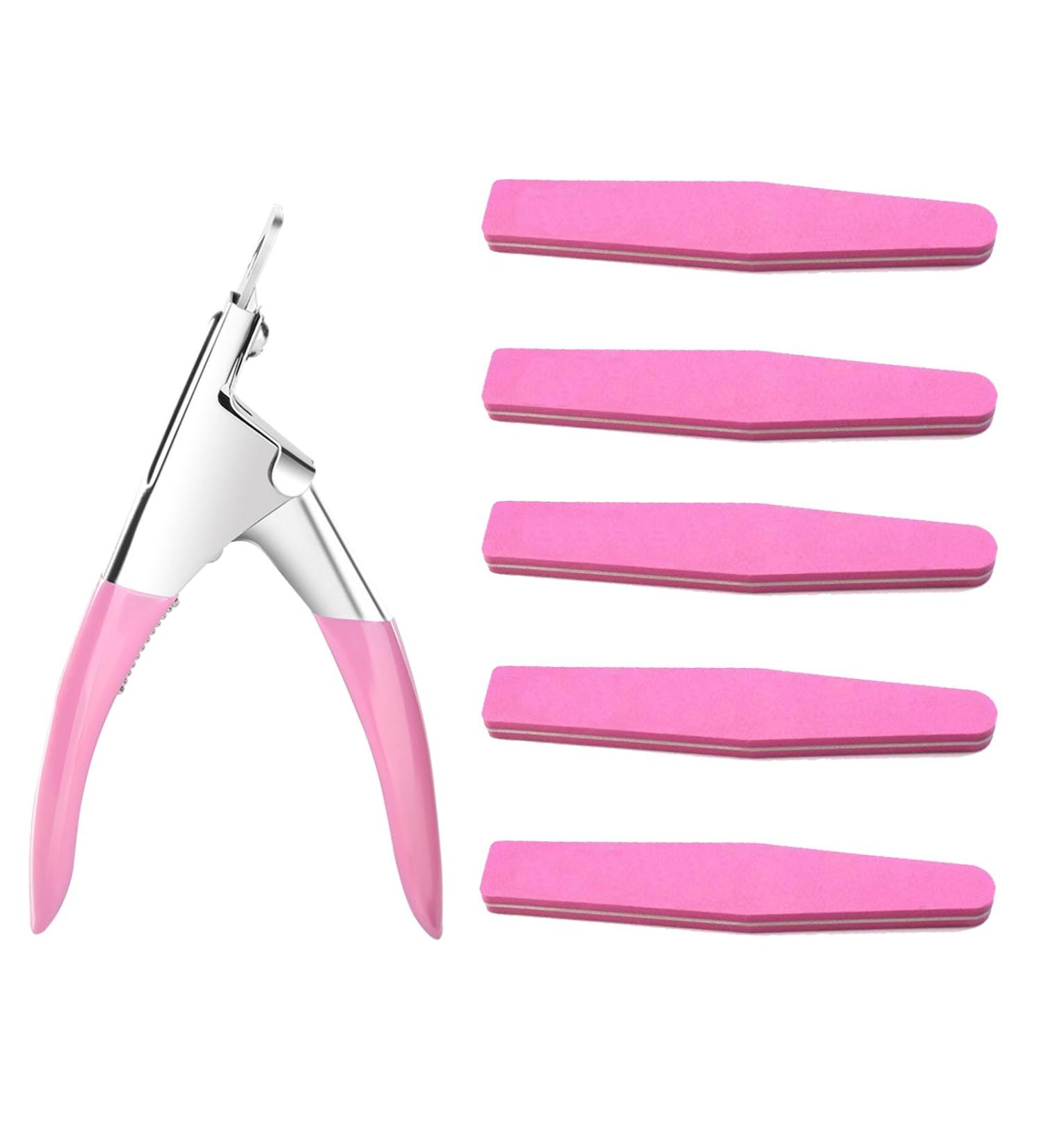 DHWEKU Stainless Steel False Nail Clippers Professional Nail Cutter Clippers Capsules Nail Clippers for False Nails and Gel Nails with 5 Diamond Shaped Sponge Rubbing Strips (Pink) - Buy Online on GoSupps.com