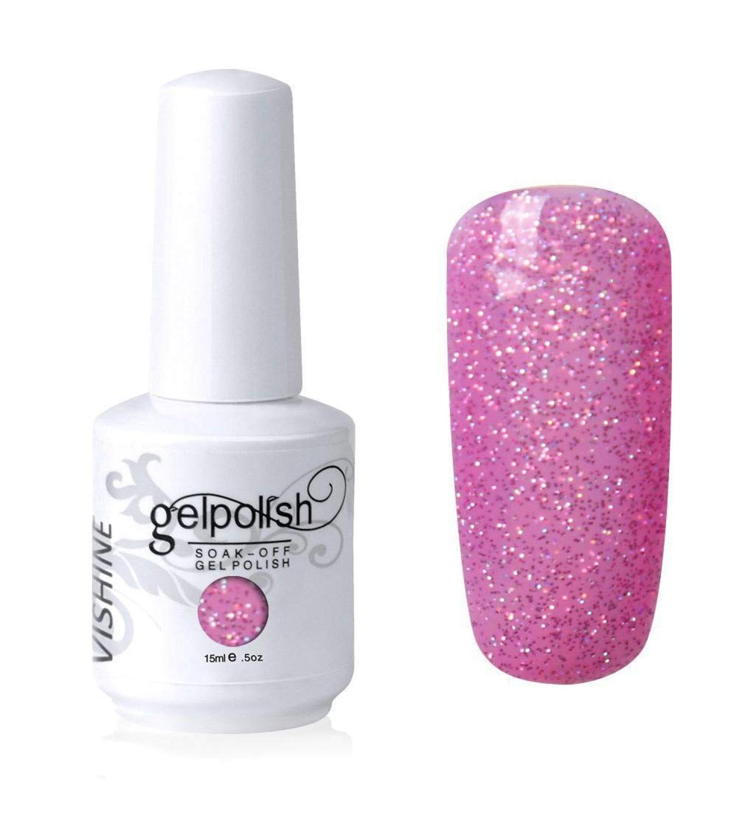 Vishine Soak-off Gel Polish Lacquer Nail Art UV LED Manicure Varnish 15ml Glitter Pink(223) #223 - Buy Online on GoSupps.com