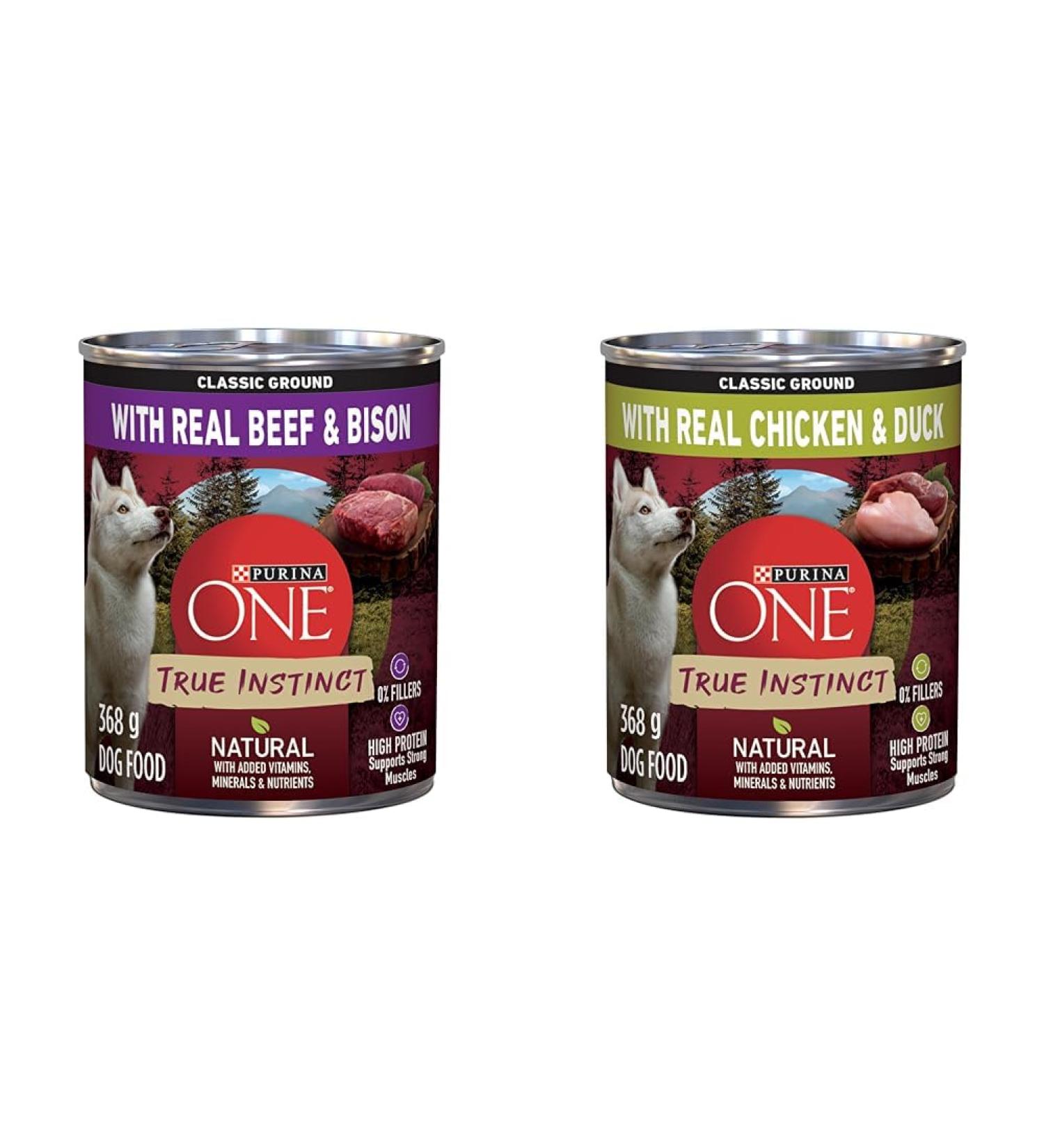 Purina ONE Classic Ground True Instinct Wet Dog Food Beef & Bison - 368 g Can (12 Pack) & Classic Ground True Instinct Wet Dog Food Chicken & Duck - 368 g Can (12 Pack) PET_FOOD + PET_FOOD 00055800409058 - Buy Online on GoSupps.com