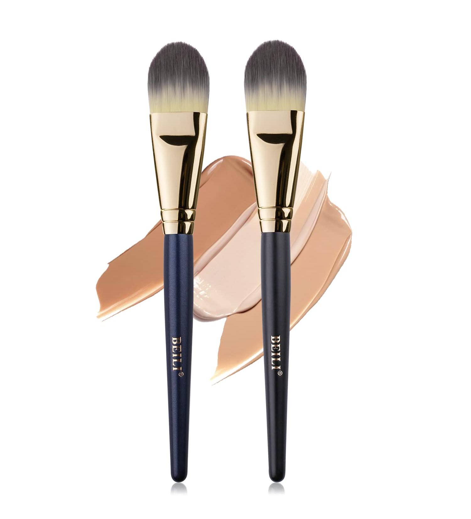 Beili Foundation Brush Set - 2 Flat Top Brushes for Liquid Cream & Powder Makeup - Blue & Black - Buy Online on GoSupps.com