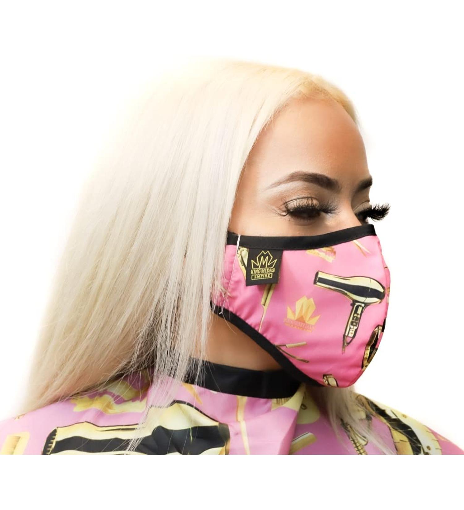Barber Face Shield & Hair Stylist Mask - Adjustable Washable Reusable | King Midas (Pink & Gold - Buy Online on GoSupps.com