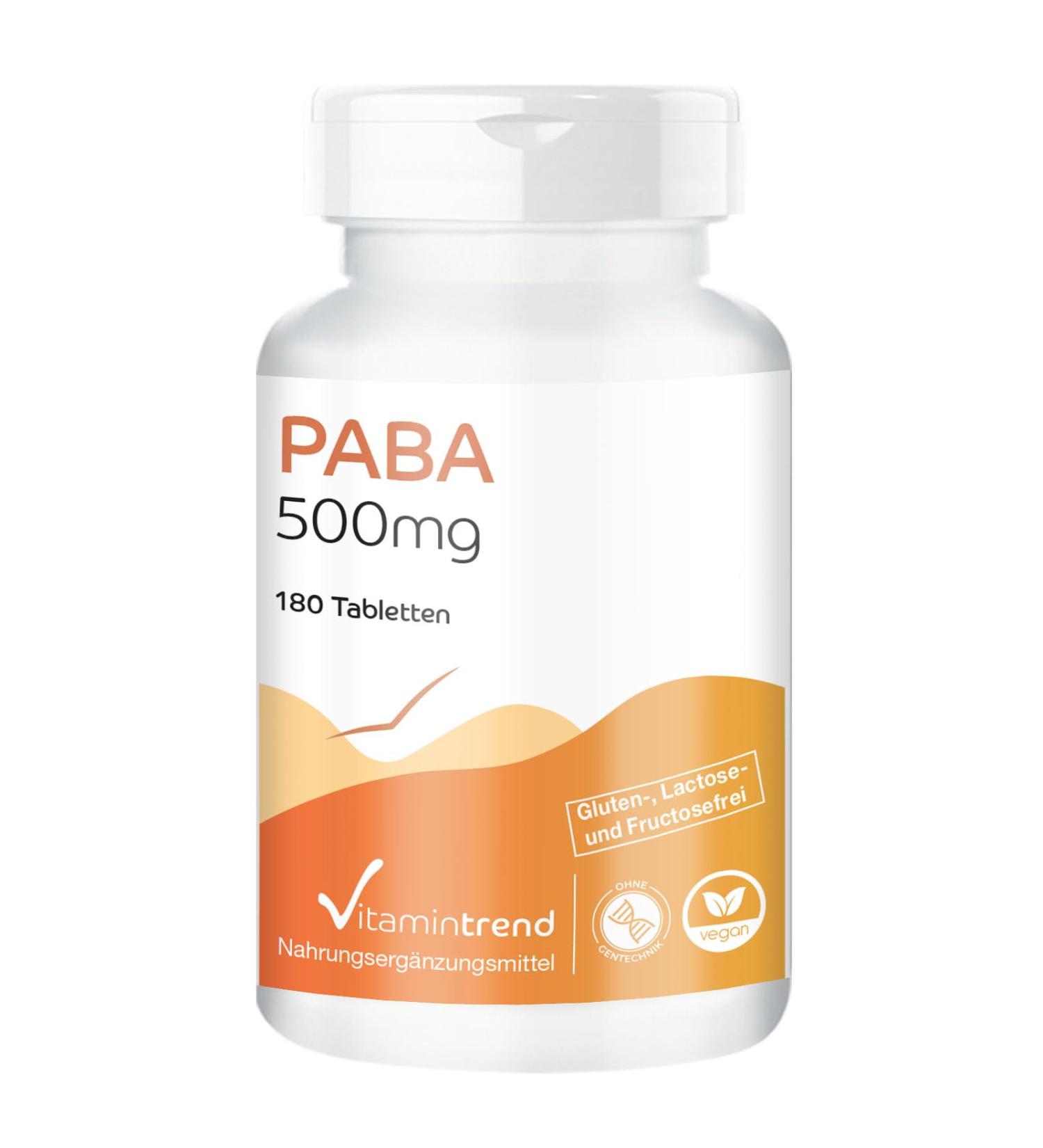 PABA 500mg - 180 Vegan Tablets | 6-Month Supply of Vitamin B10 - Para-Aminobenzoic Acid | Buy Now at Vitamintrend  - Buy Online on GoSupps.com