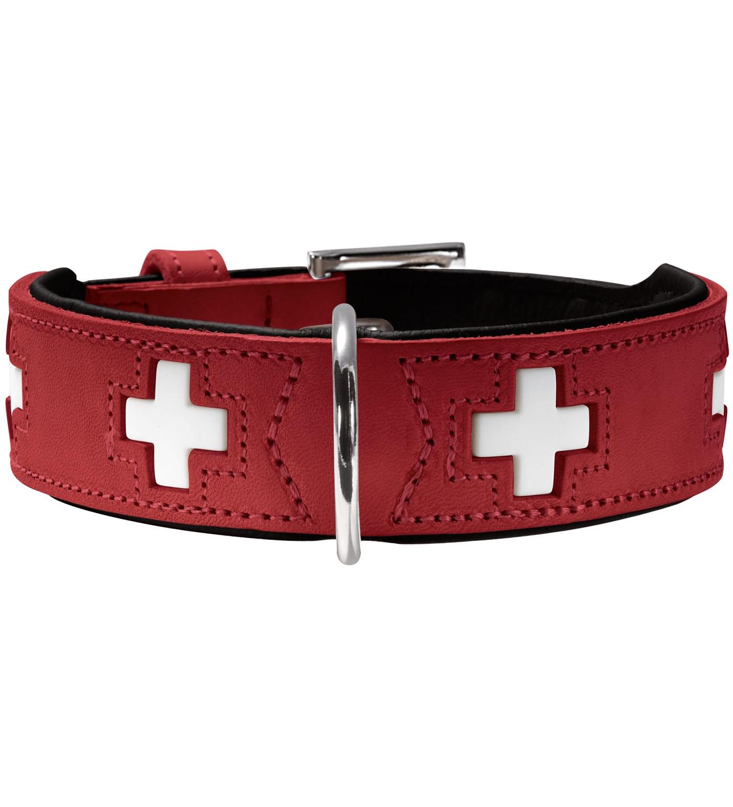 HUNTER SWISS Leather Dog Collar - High Quality XS-S (37) with Swiss Cross - Red/Black - Buy Online on GoSupps.com
