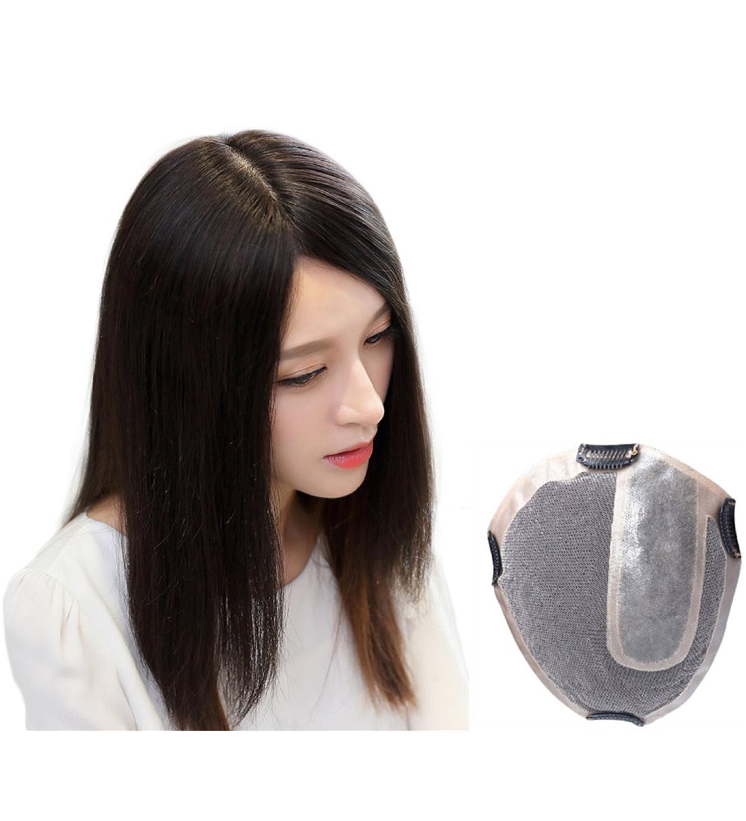 Large Mono-Base Real Hair Clip-In Crown Topper for Women - 15.2x17 cm Side Part Off Black (2# 30 cm) - Buy Online on GoSupps.com