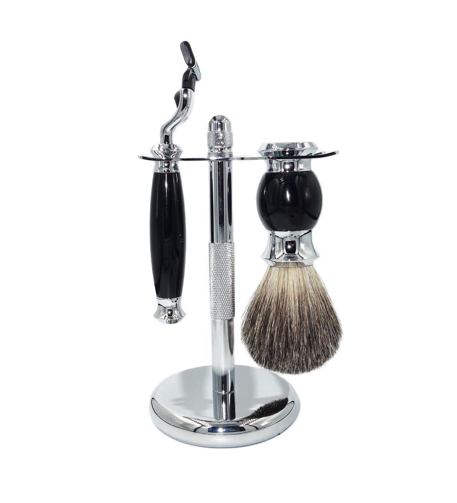 NSNT Exquisit Men's Razor Brush Set | Stainless Steel Manual Holder | Fashionable Hair Care Tool Gift | 10x17cm Silver - Buy Online on GoSupps.com