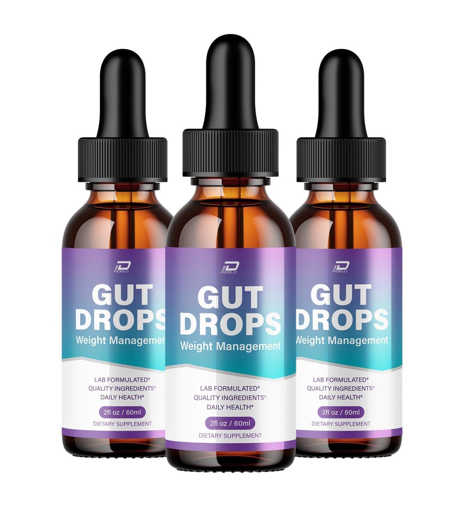 Indelo Gut Drops Healthy Formula GutDrops All Natural Healthy Levels - Extra Strength Liquid Reviews (3 Pack 3 Month Supply) - Buy Online on GoSupps.com