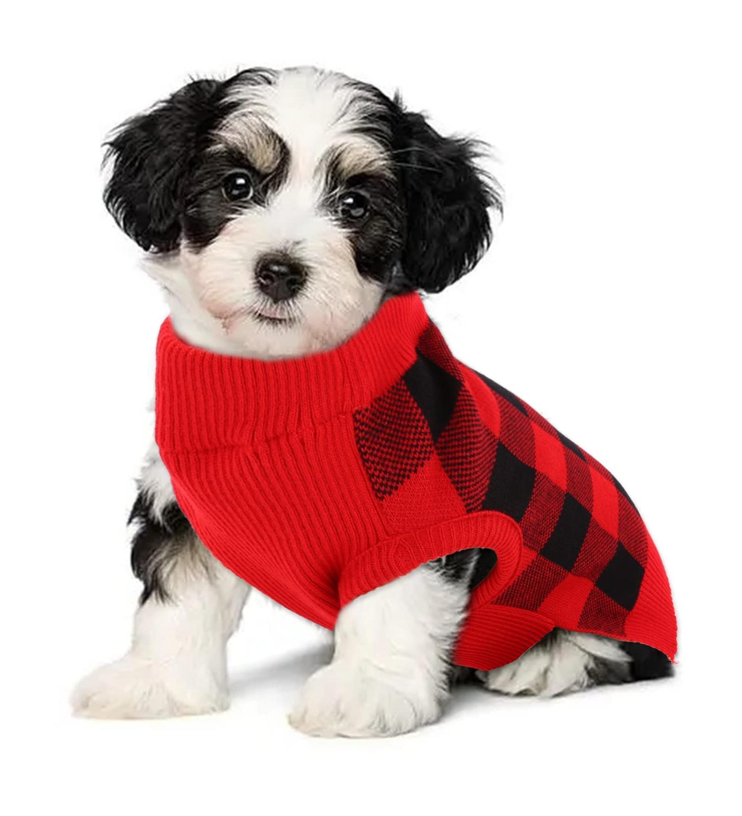 Katzinst Christmas Dog Sweater for Small Dogs | Fleece Styles for French Bulldogs Dachshunds Chihuahuas & Yorkshire Terriers | Red & Black - Buy Online on GoSupps.com